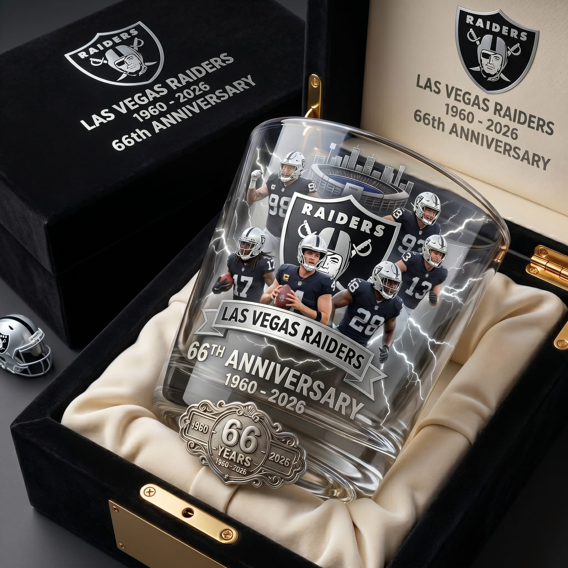 Las Vegas Raiders 66th Anniversary 1960-2026 Whiskey Glass - Image 1