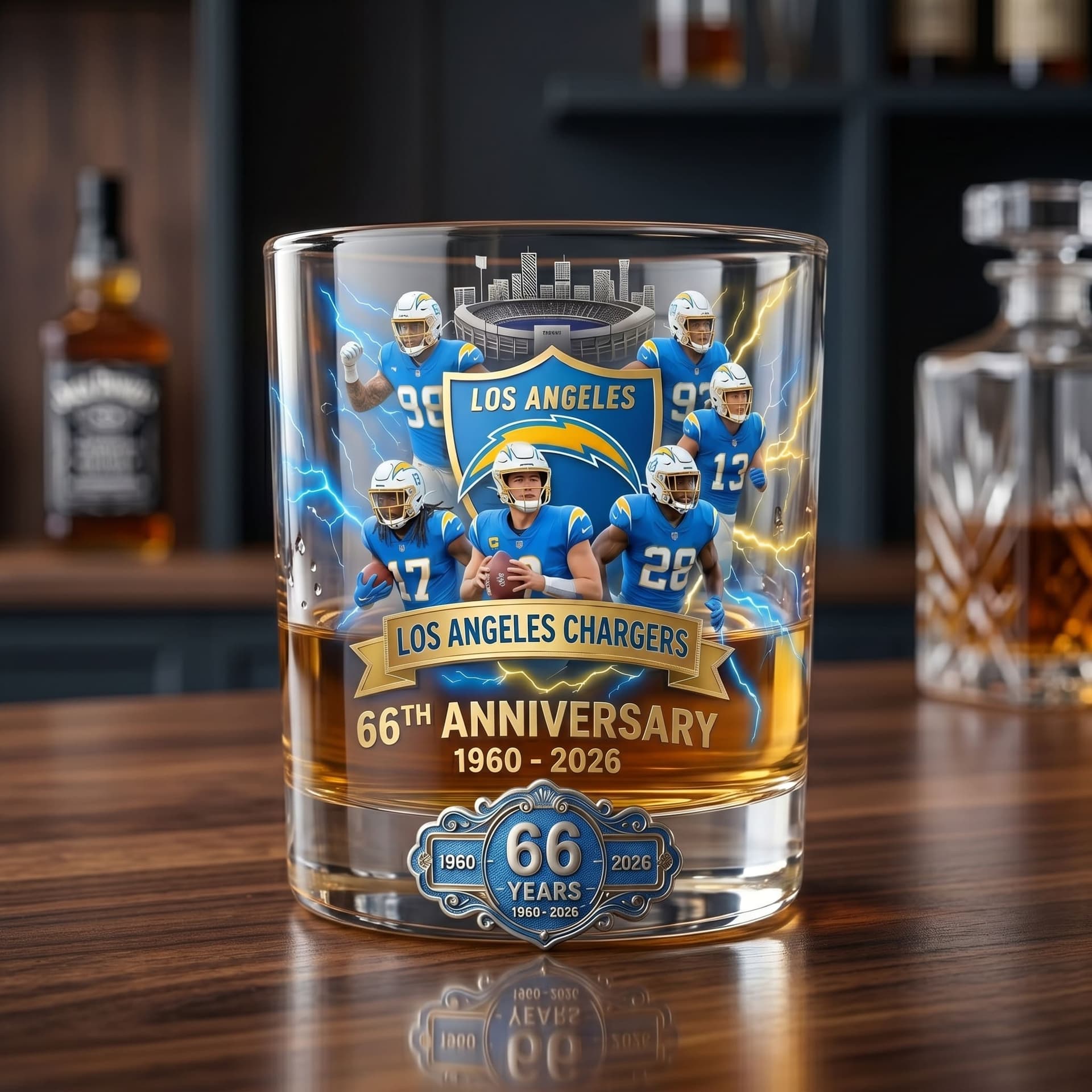 Los Angeles Chargers 66th Anniversary 1960-2026 Whiskey Glass - Image 2