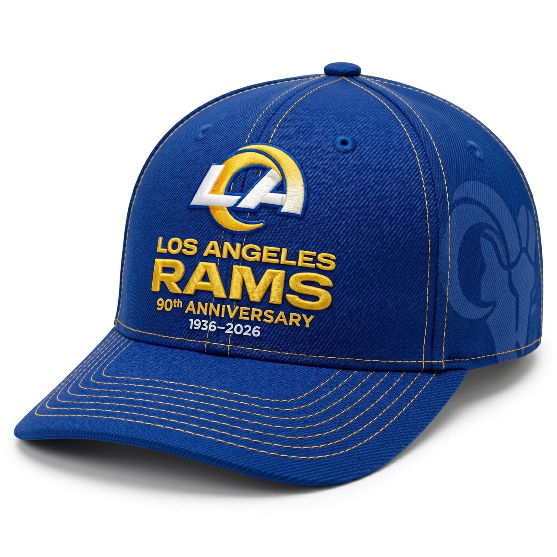 Los Angeles Rams 90th Anniversary 1936-2026 Baseball Hat - Image 1