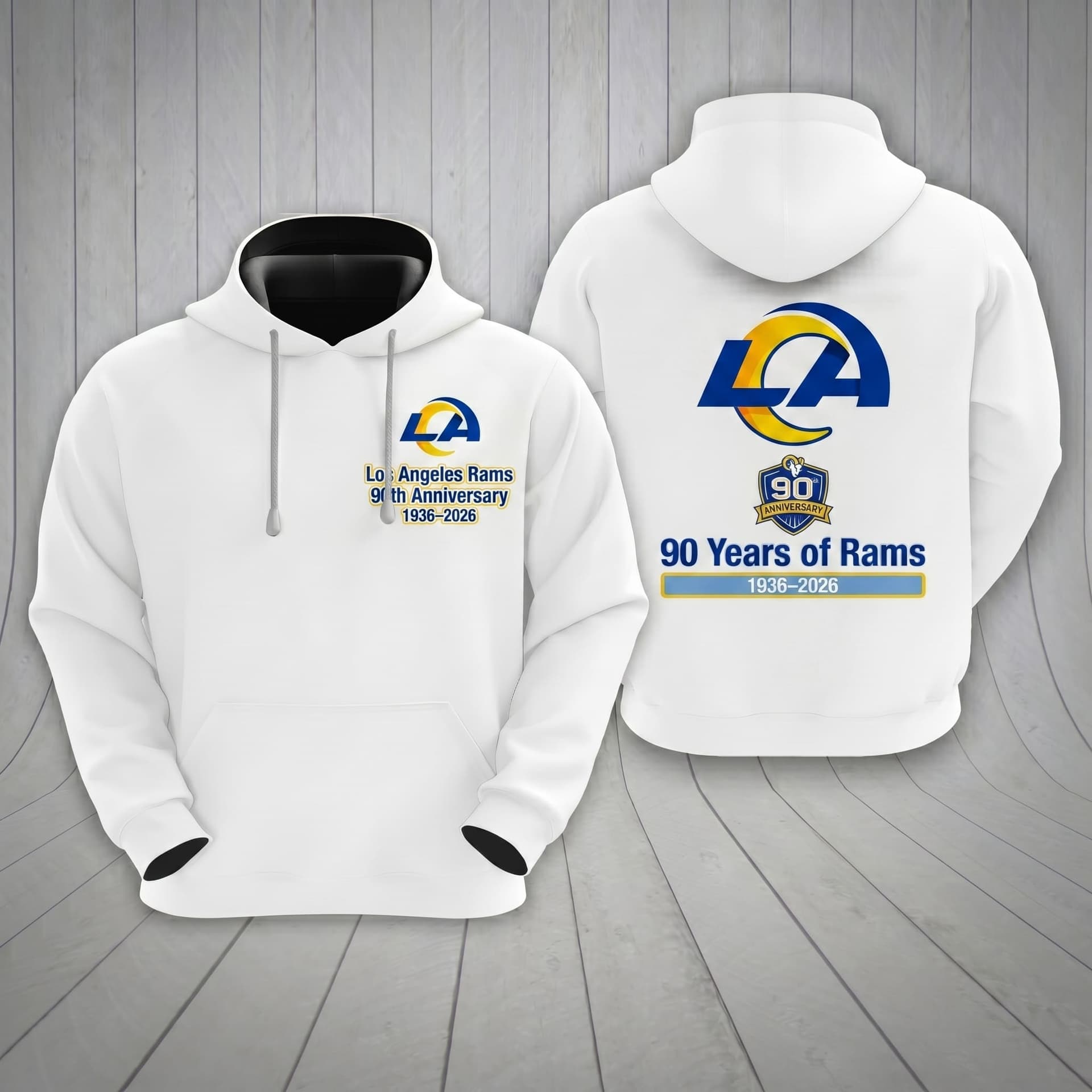 Los Angeles Rams 90th Anniversary 1936-2026 Hoodie - Image 1