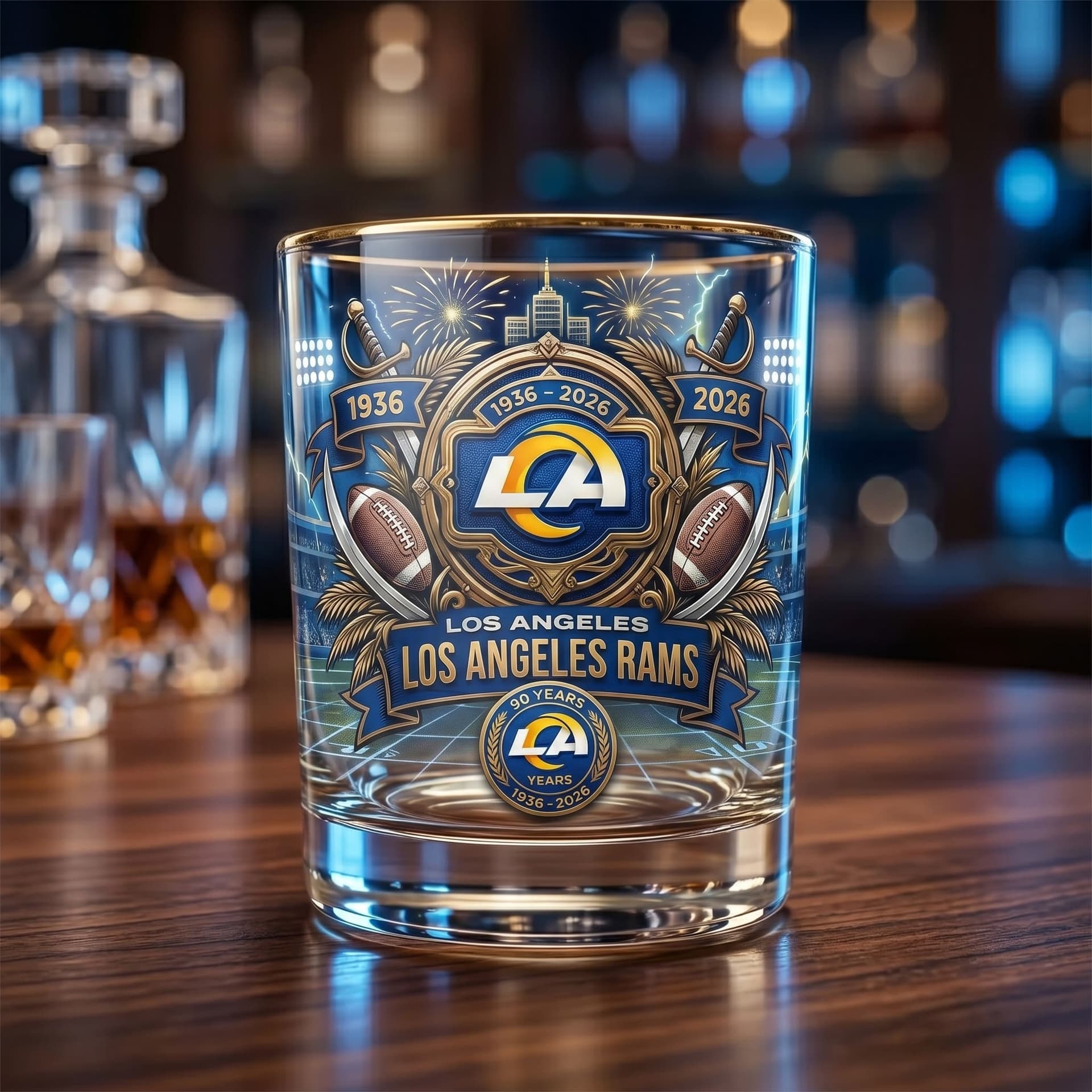 Los Angeles Rams 90th Anniversary 1936-2026 Whiskey Glass - Image 2