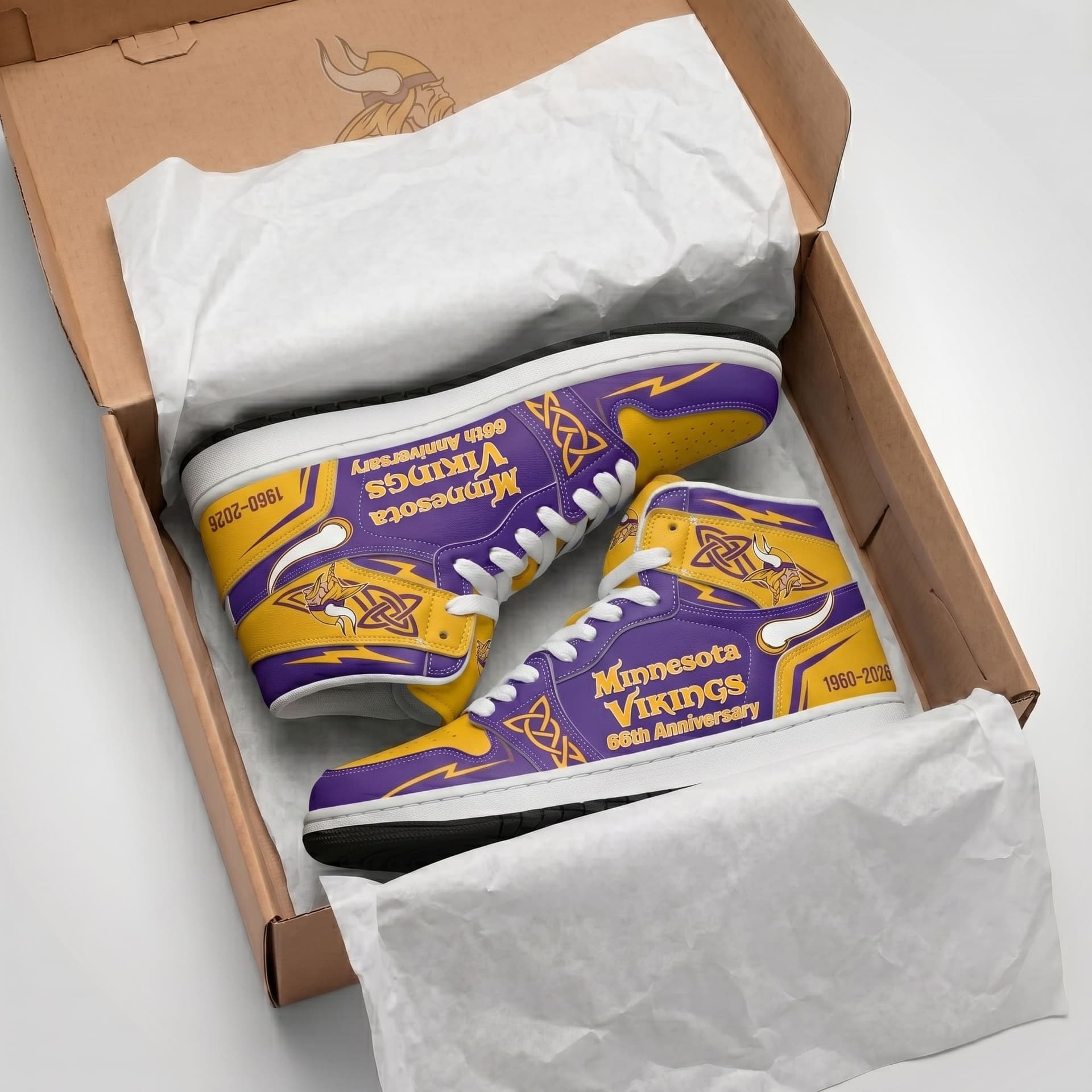 Minnesota Vikings 66th Anniversary 1960-2026 High Top Sneakers - Image 2