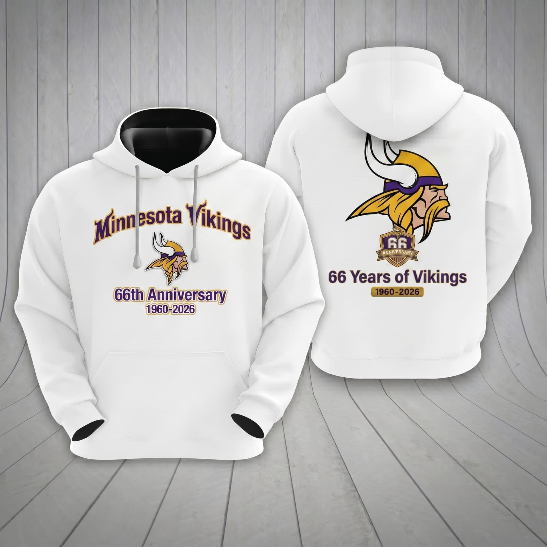 Minnesota Vikings 66th Anniversary 1960-2026 Hoodie - Image 1