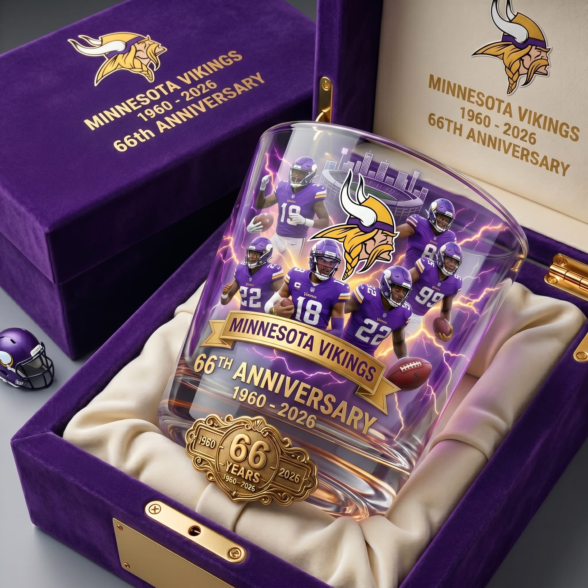 Minnesota Vikings 66th Anniversary 1960-2026 Whiskey Glass - Image 1