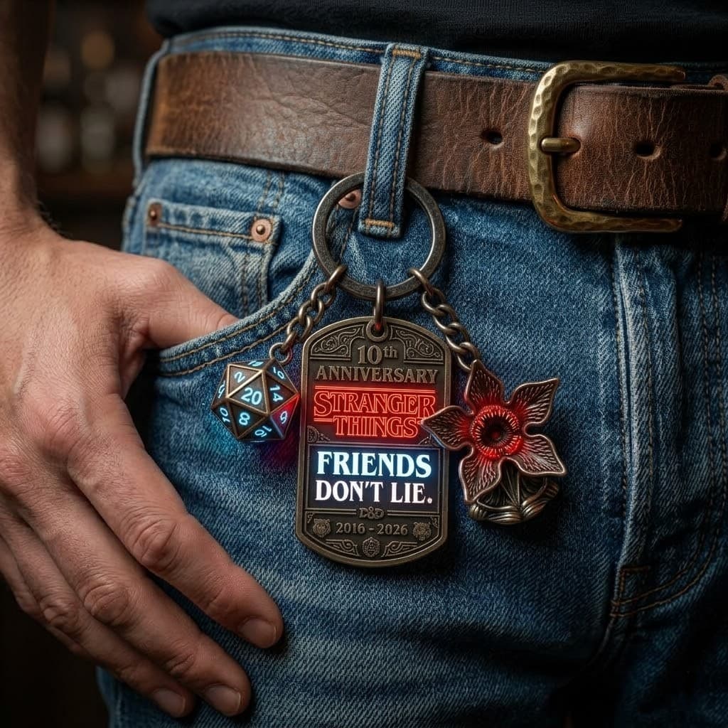 Stranger Things 10th Anniversary Friends Don’t Lie D&D Keychain - Image 3