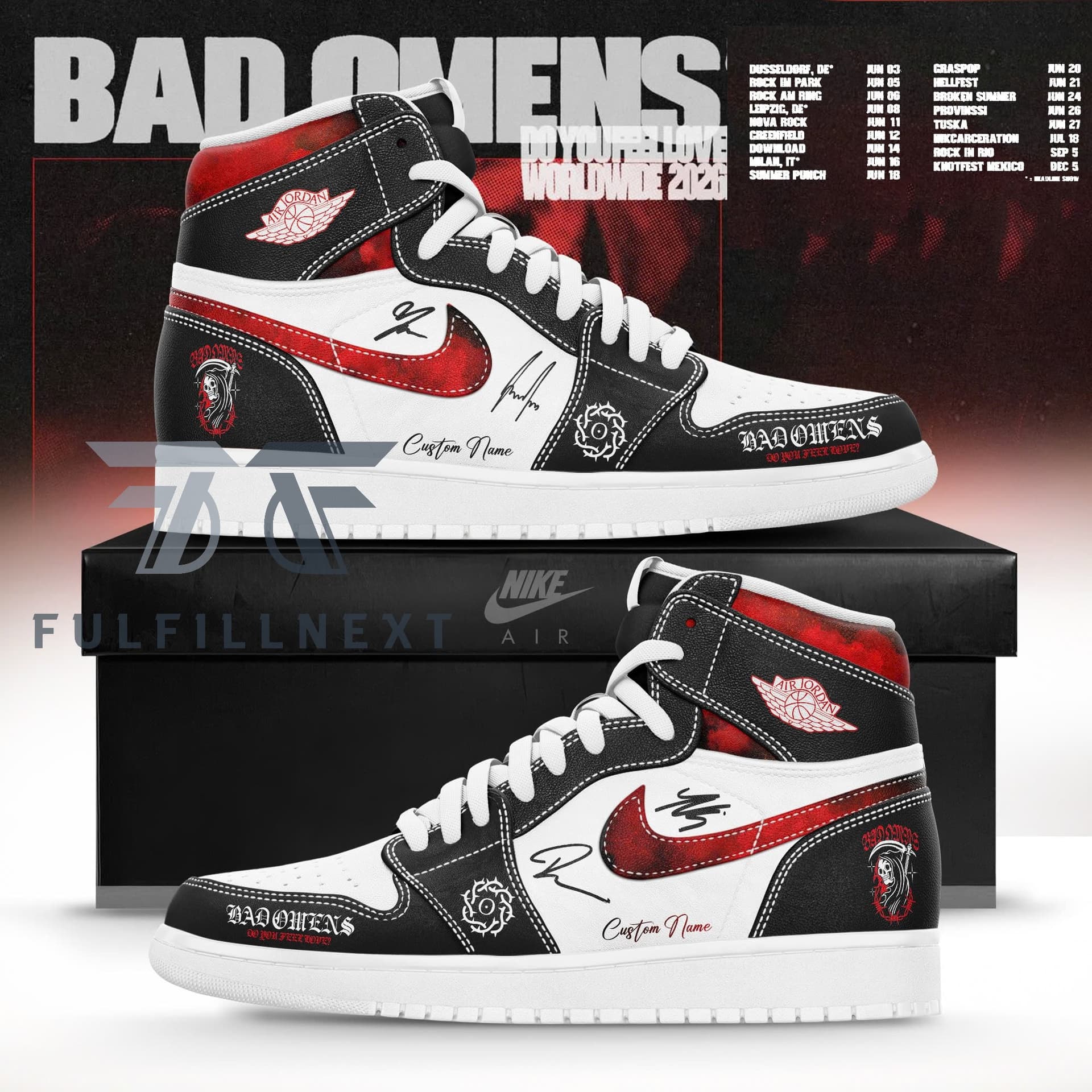 Bad Omens Do You Feel Love Worldwide 2026 Tour AJ1 Shoes - Image 1