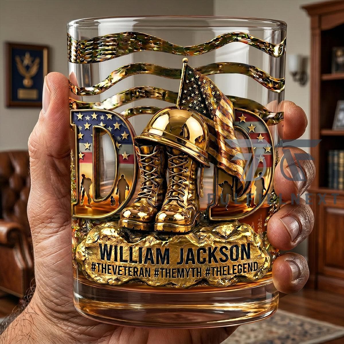 Dad William Jackson Veteran The Myth The Legend Military Whiskey Glass - Image 2
