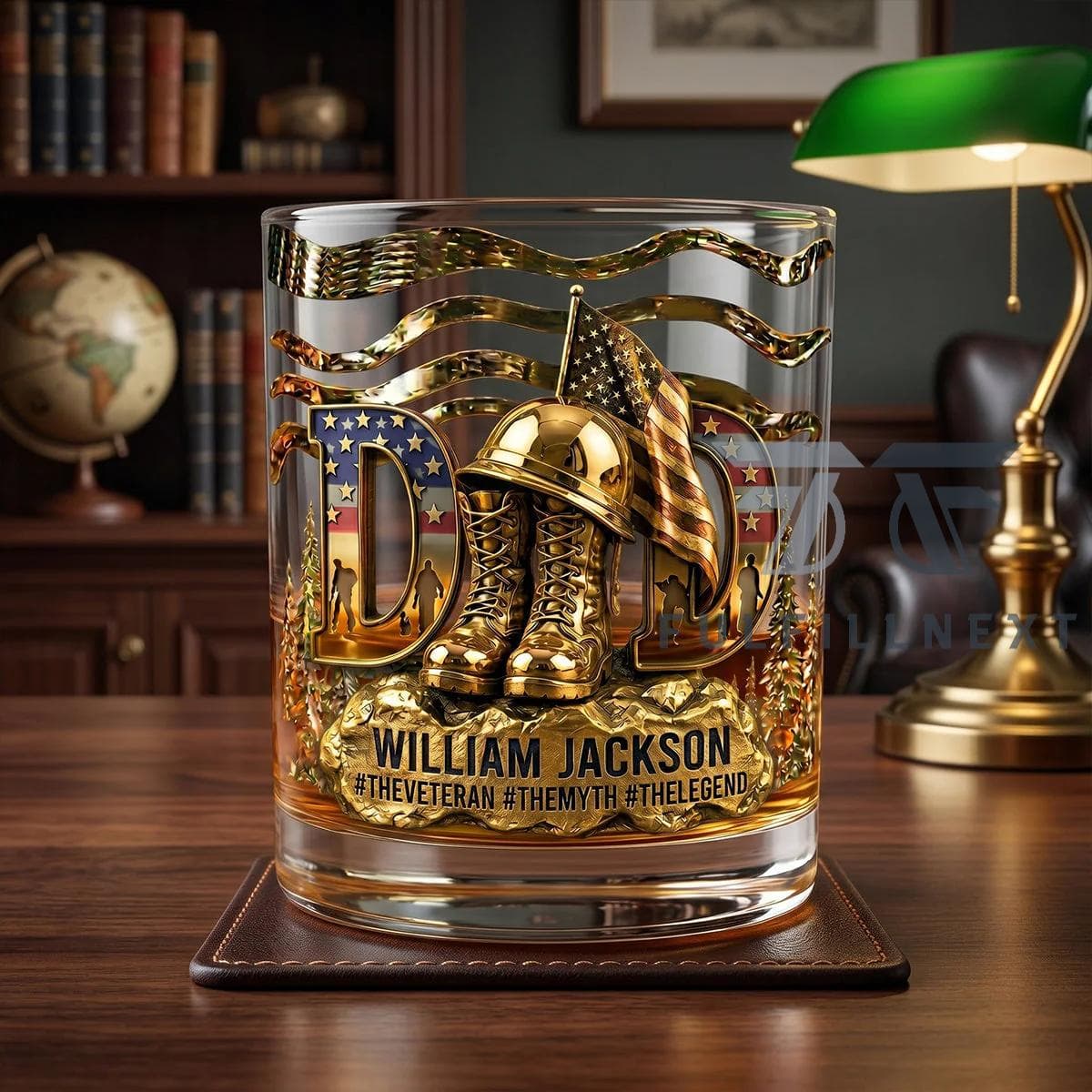 Dad William Jackson Veteran The Myth The Legend Military Whiskey Glass - Image 3