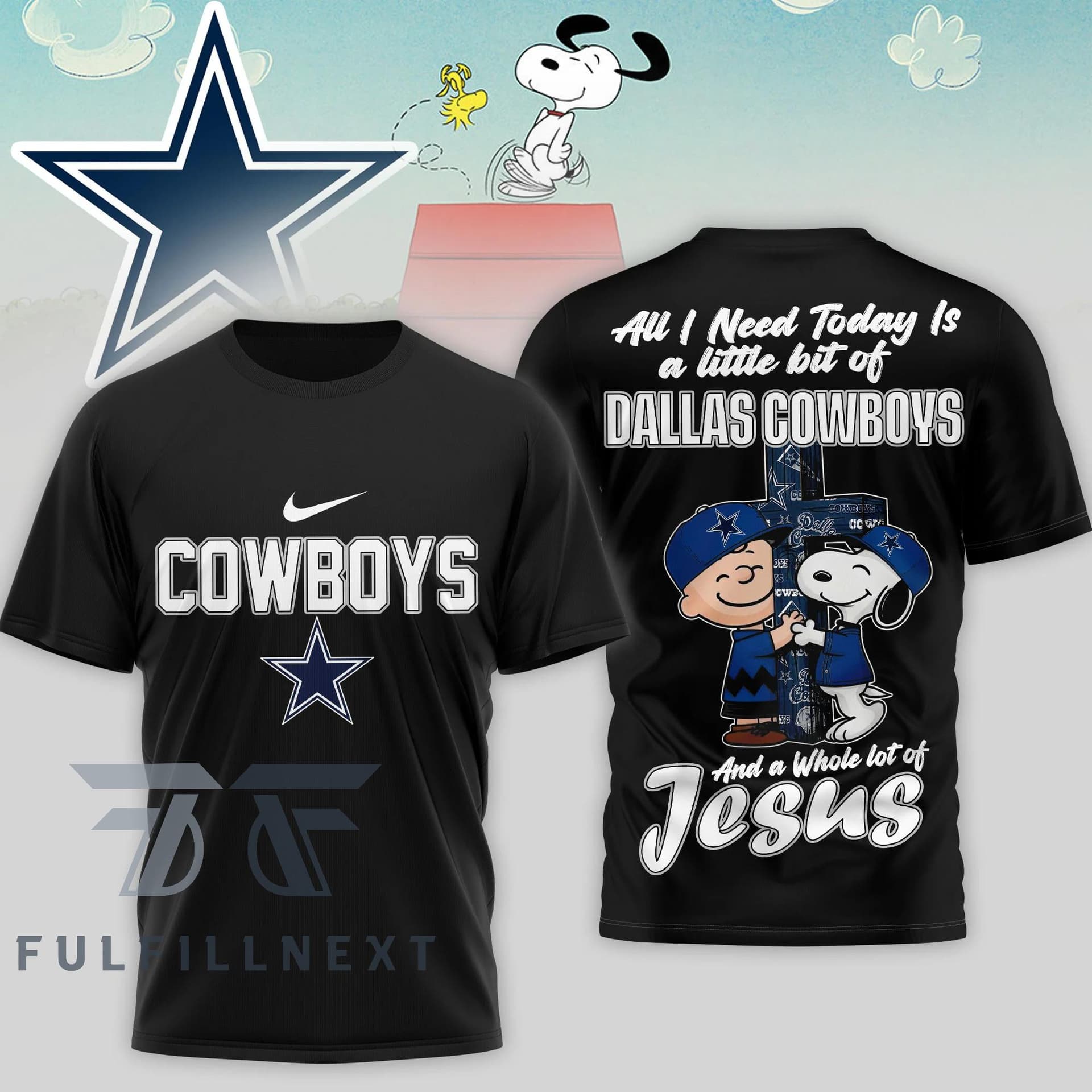 Dallas Cowboys Peanuts Charlie Brown Snoopy T-Shirt - Image 2