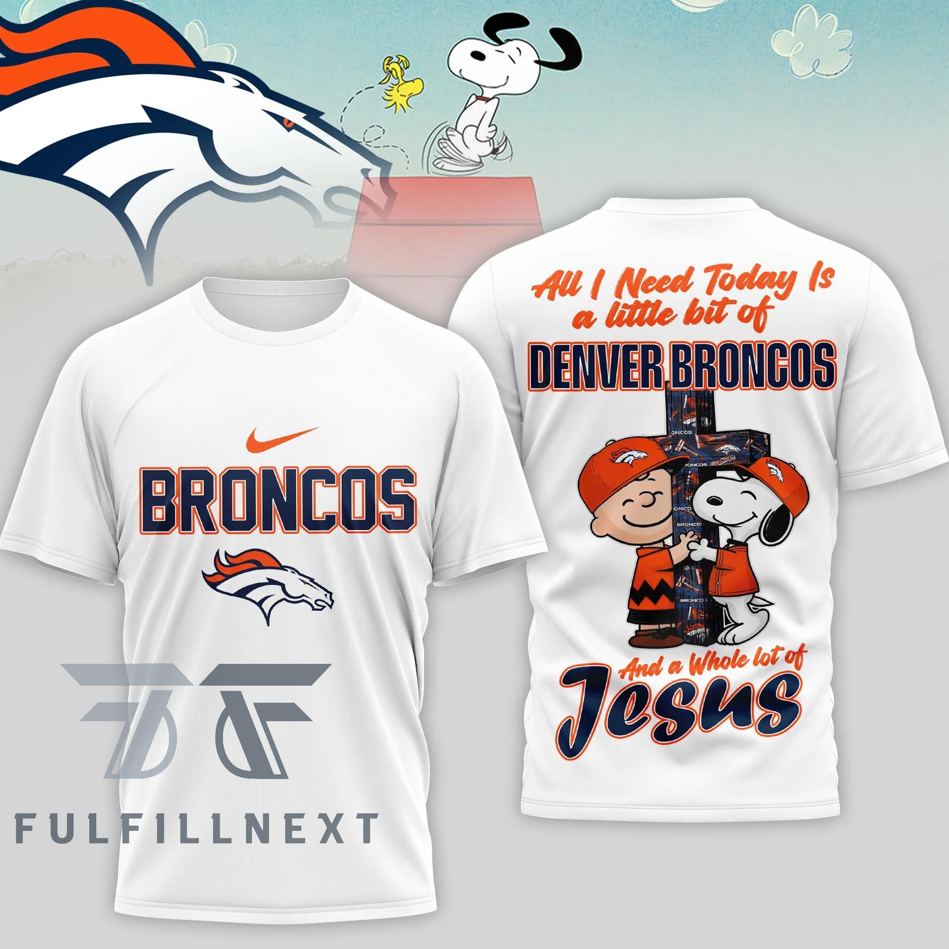 Denver Broncos Peanuts Charlie Brown Snoopy T-Shirt - Image 1