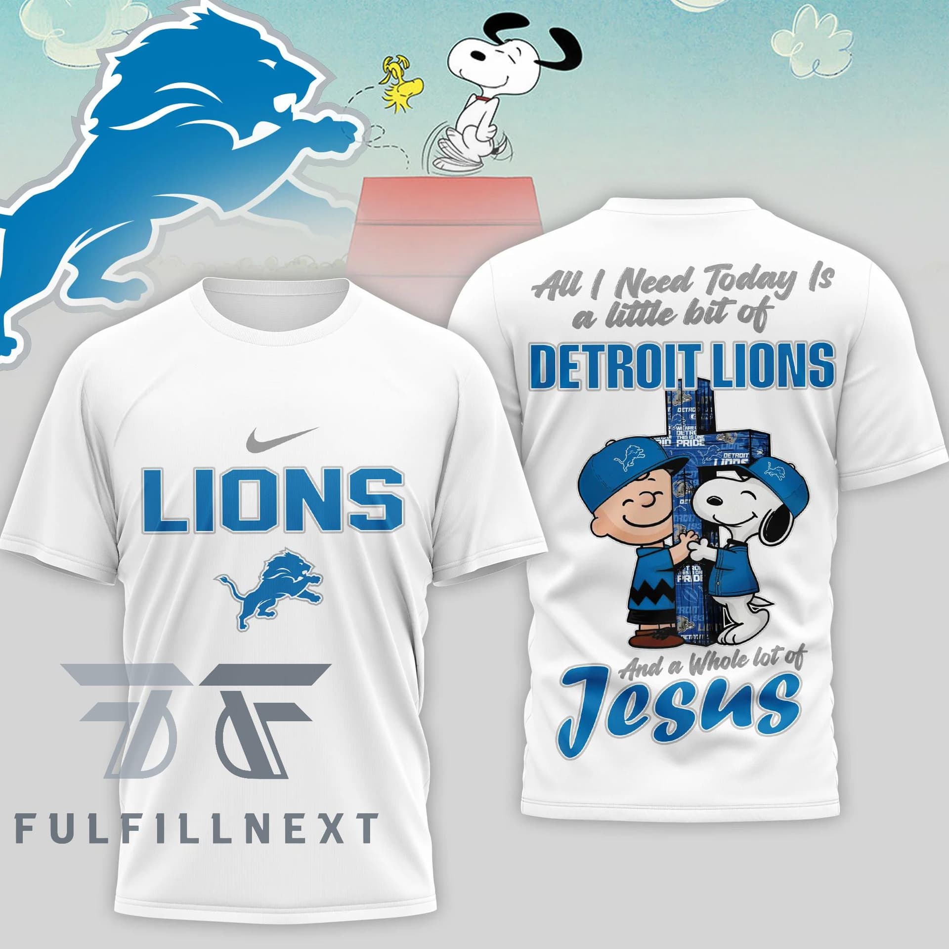 Detroit Lions Peanuts Charlie Brown Snoopy T-Shirt - Image 1