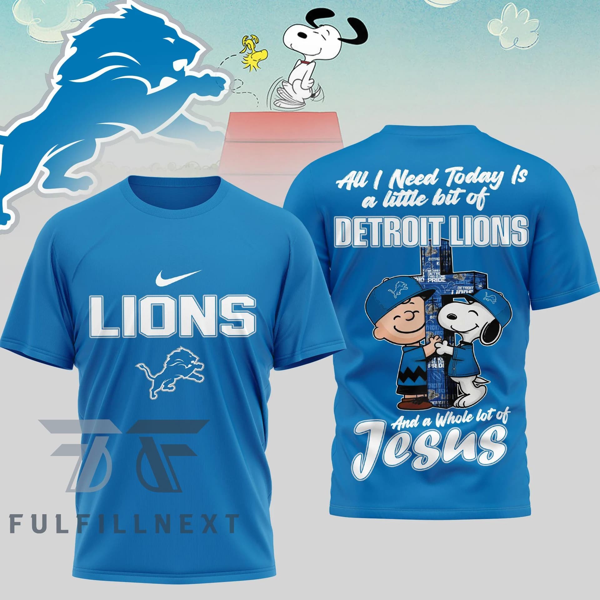Detroit Lions Peanuts Charlie Brown Snoopy T-Shirt - Image 3