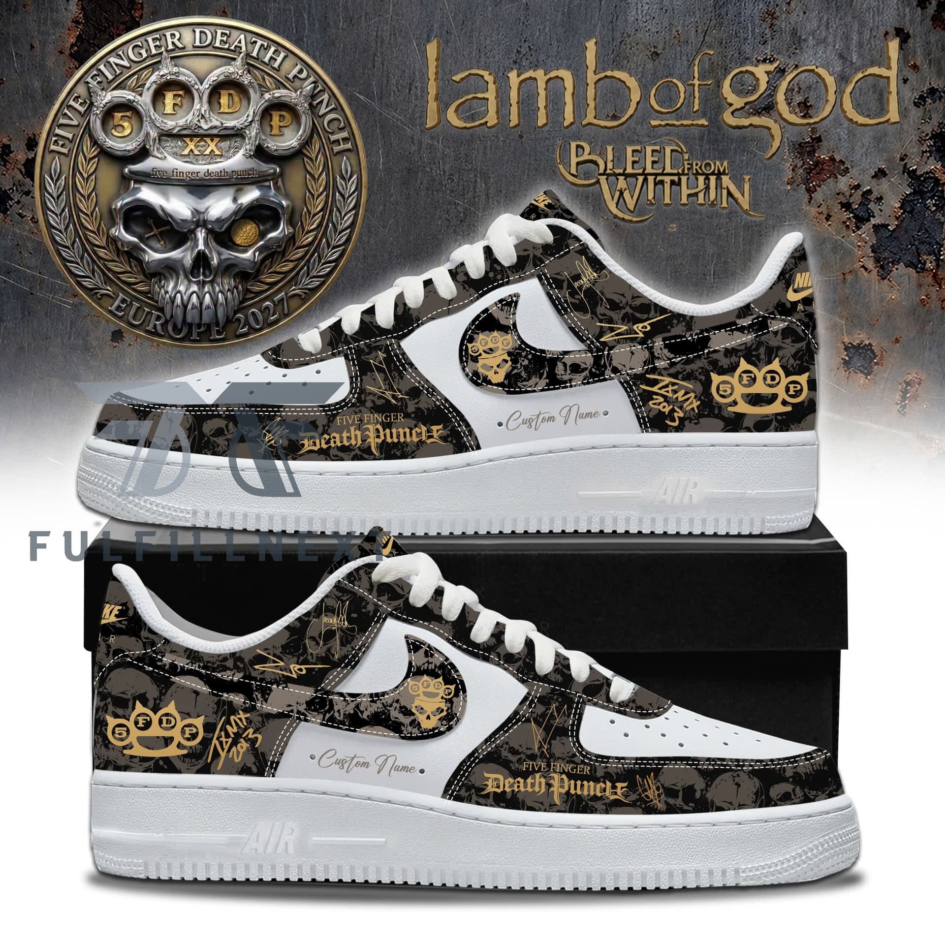 Five Finger Death Punch Lamb of God Europe 2027 Tour AF1 Sneakers - Image 1