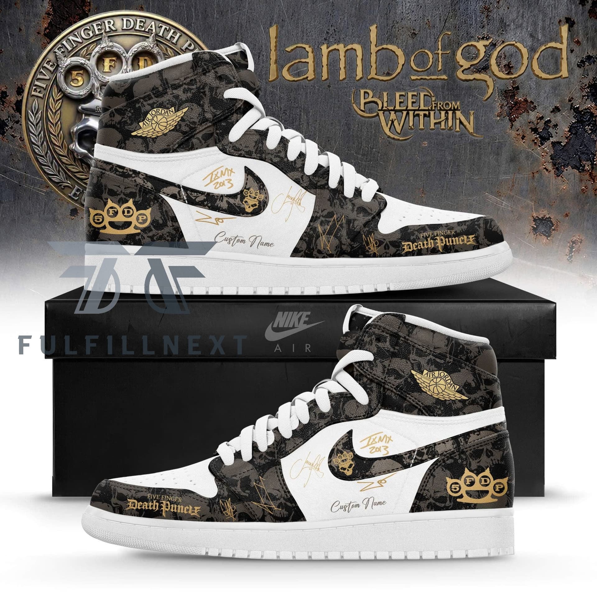 Five Finger Death Punch Lamb of God Europe 2027 Tour AJ1 Sneakers - Image 1