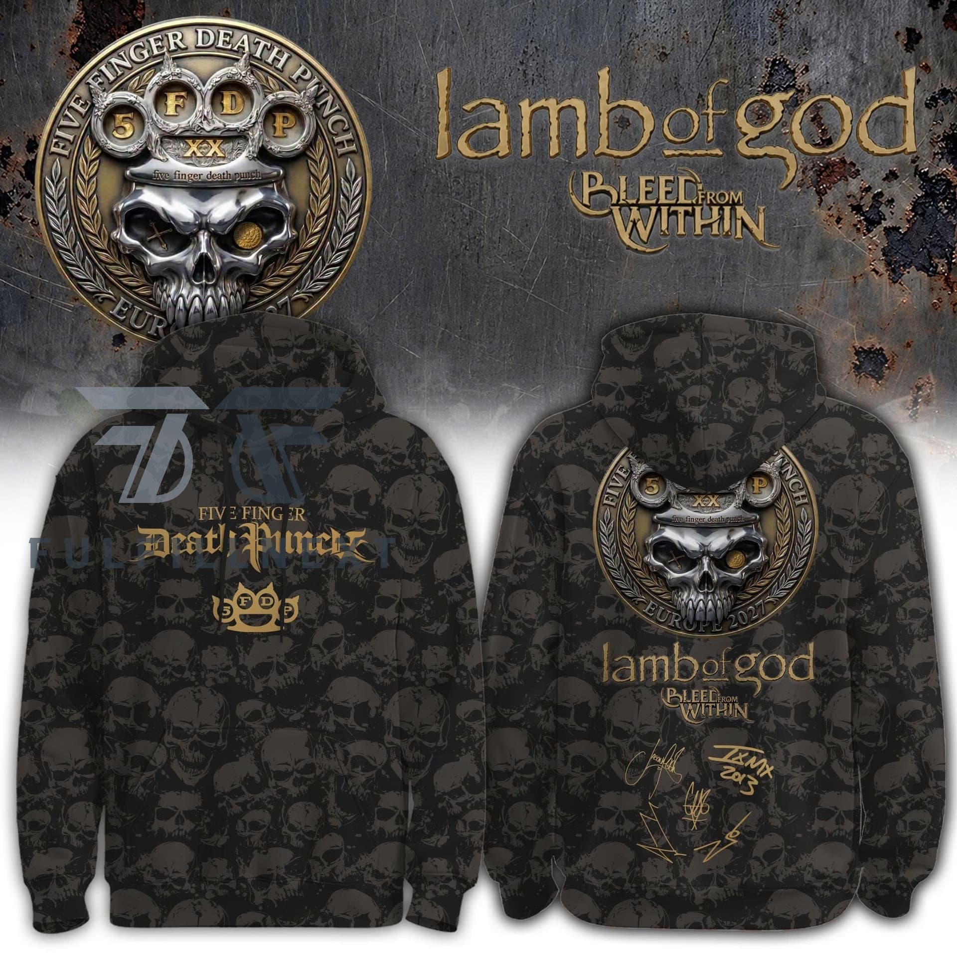 Five Finger Death Punch Lamb of God Europe 2027 Tour Hoodie - Image 1
