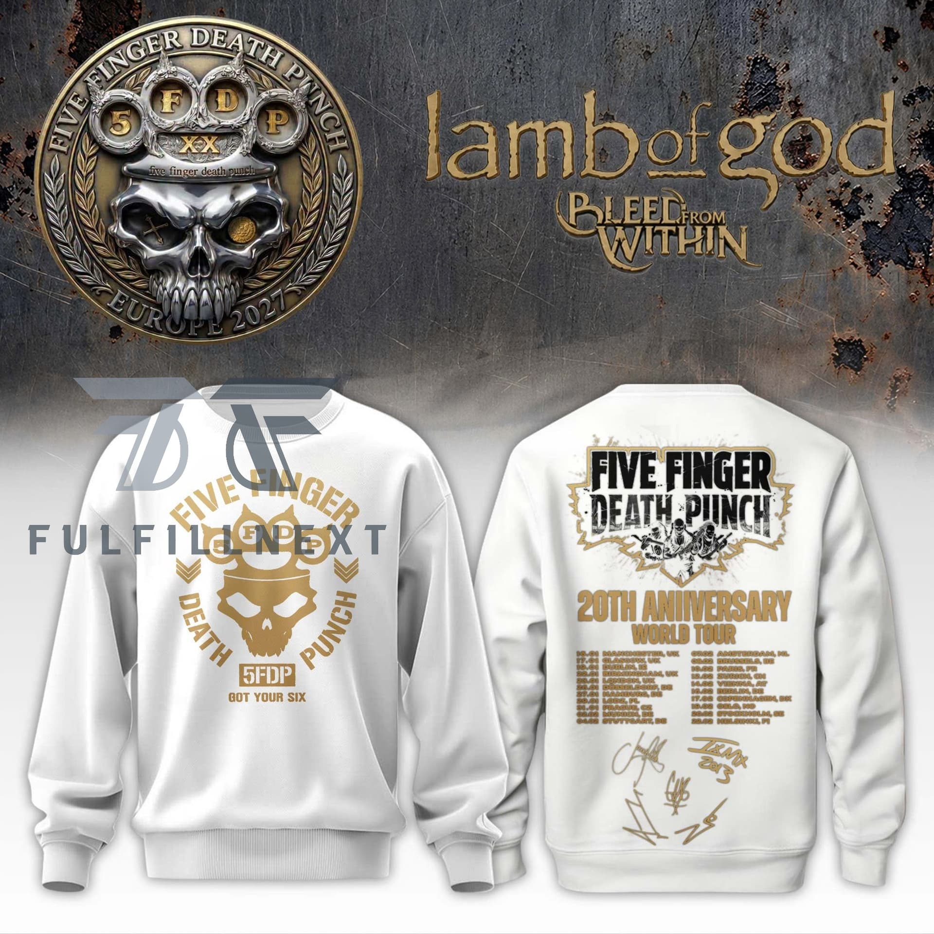 Five Finger Death Punch Lamb of God Europe 2027 Tour Sweatshirt - Image 1