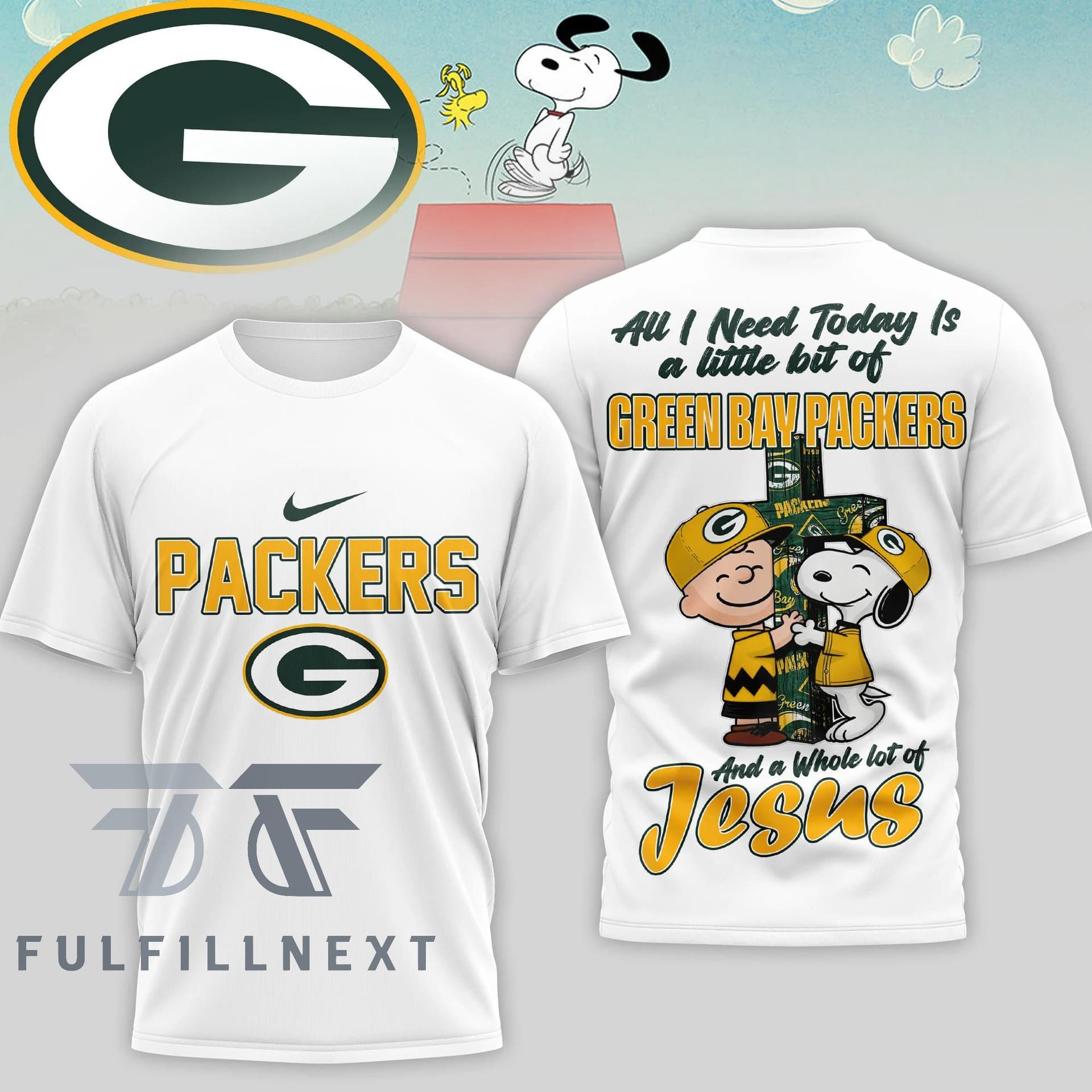 Green Bay Packers Peanuts Charlie Brown Snoopy T-Shirt - Image 1