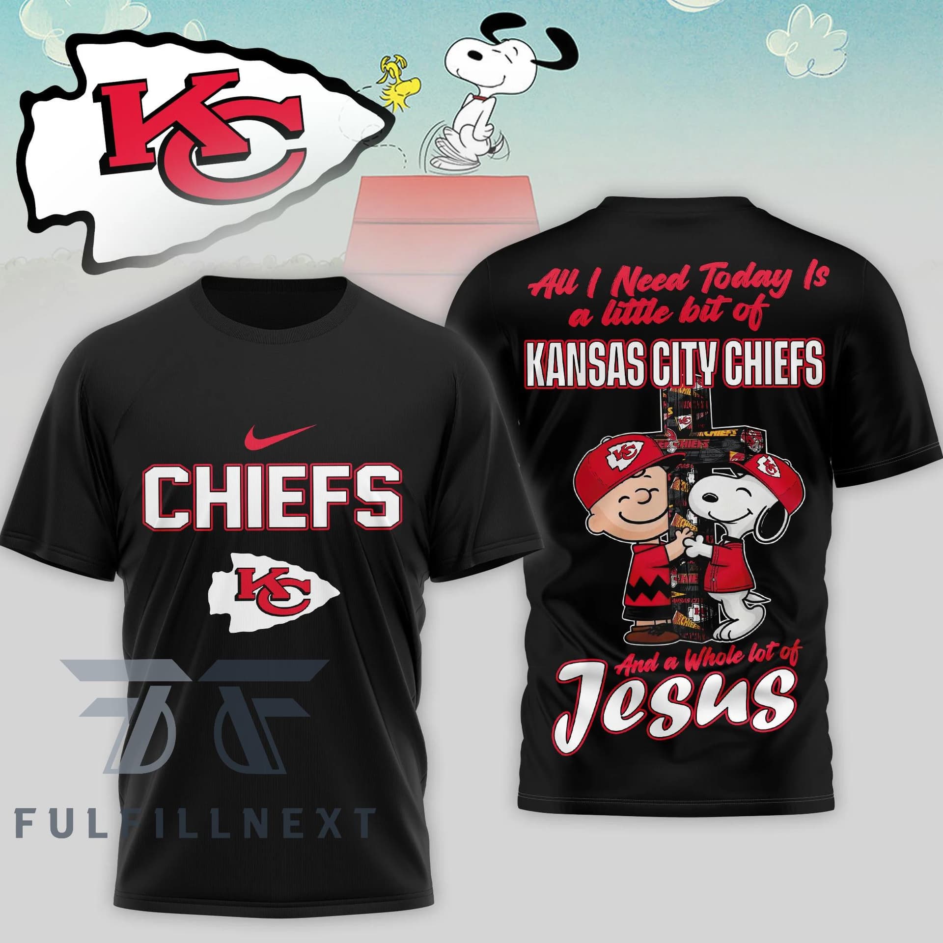 Kansas City Chiefs Peanuts Charlie Brown Snoopy T-Shirt - Image 2