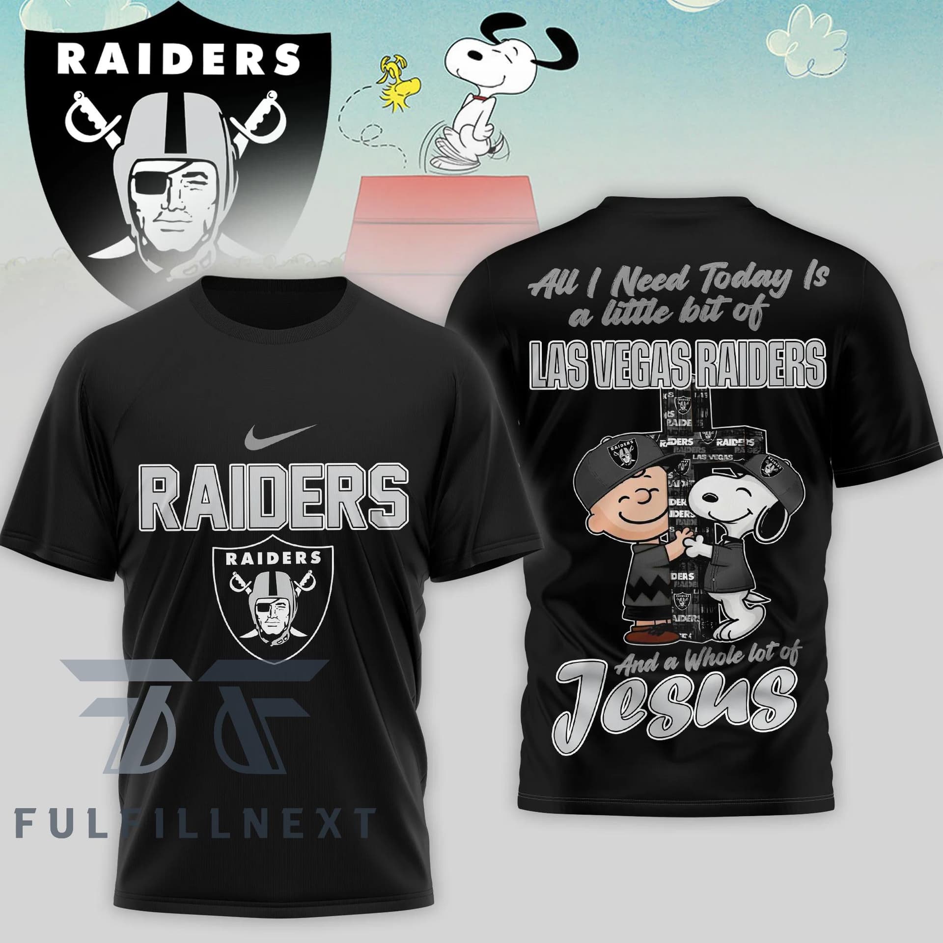 Las Vegas Raiders Peanuts Charlie Brown Snoopy T-Shirt - Image 2