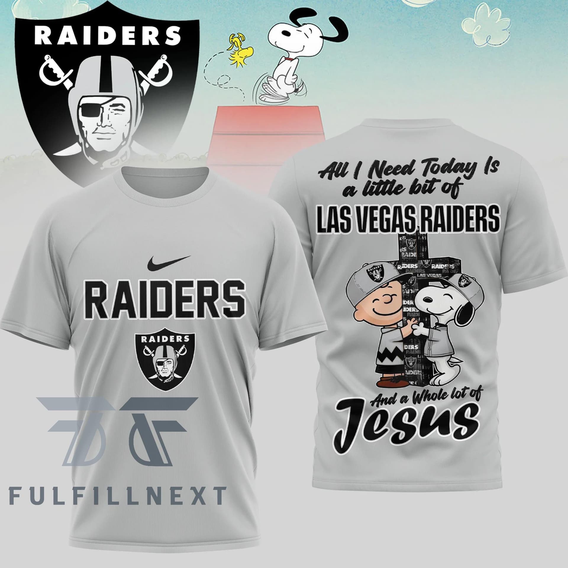 Las Vegas Raiders Peanuts Charlie Brown Snoopy T-Shirt - Image 3