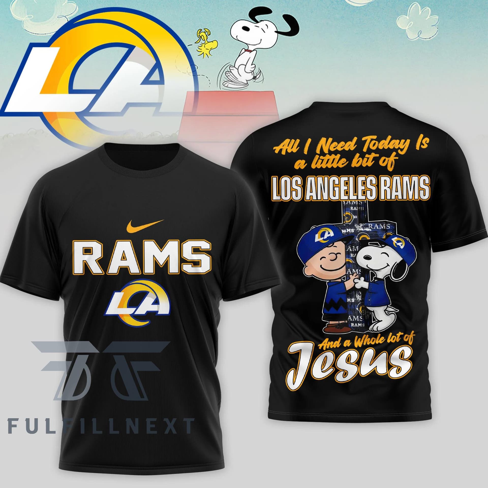 Los Angeles Rams Peanuts Charlie Brown Snoopy T-Shirt - Image 2