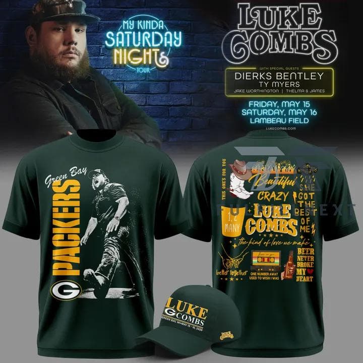 Luke Combs Green Bay Packers My Kinda Saturday Night Tour T-Shirt - Image 1