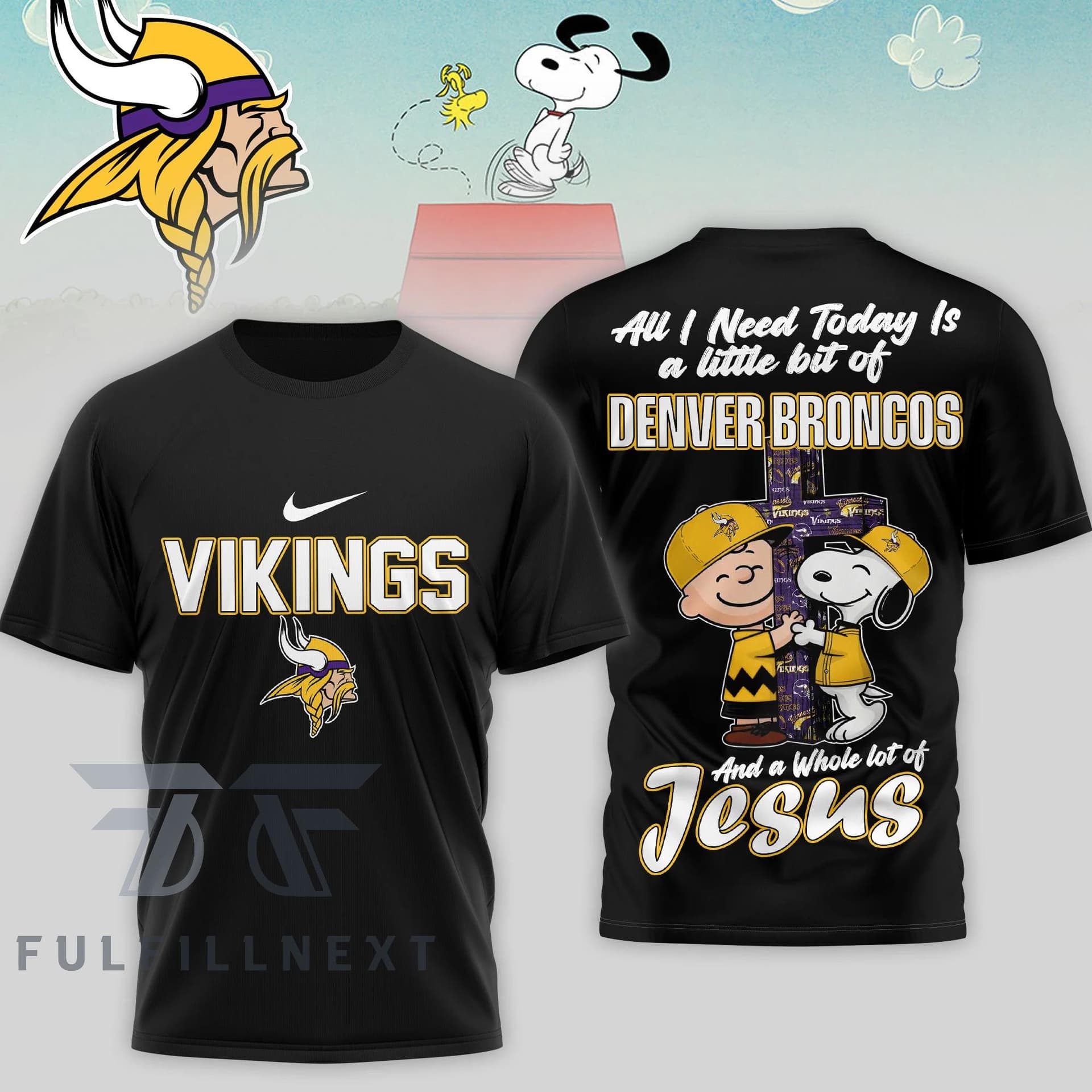 Minnesota Vikings Peanuts Charlie Brown Snoopy T-Shirt - Image 2