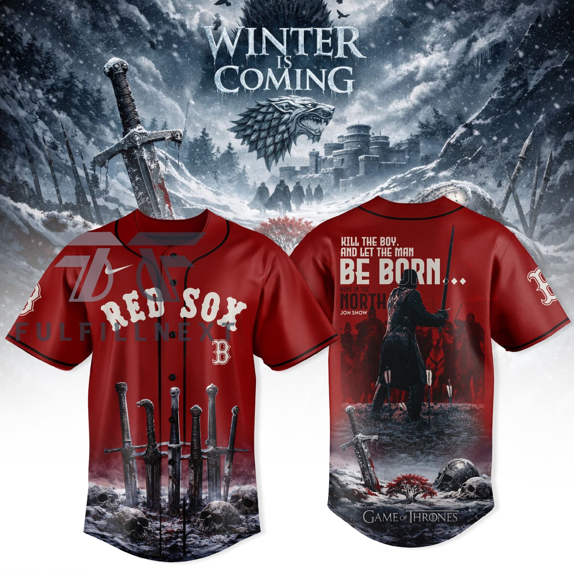 MLB All Team x Game of Thrones Winter Is Coming Jon Snow Baseball Jersey - Image 1