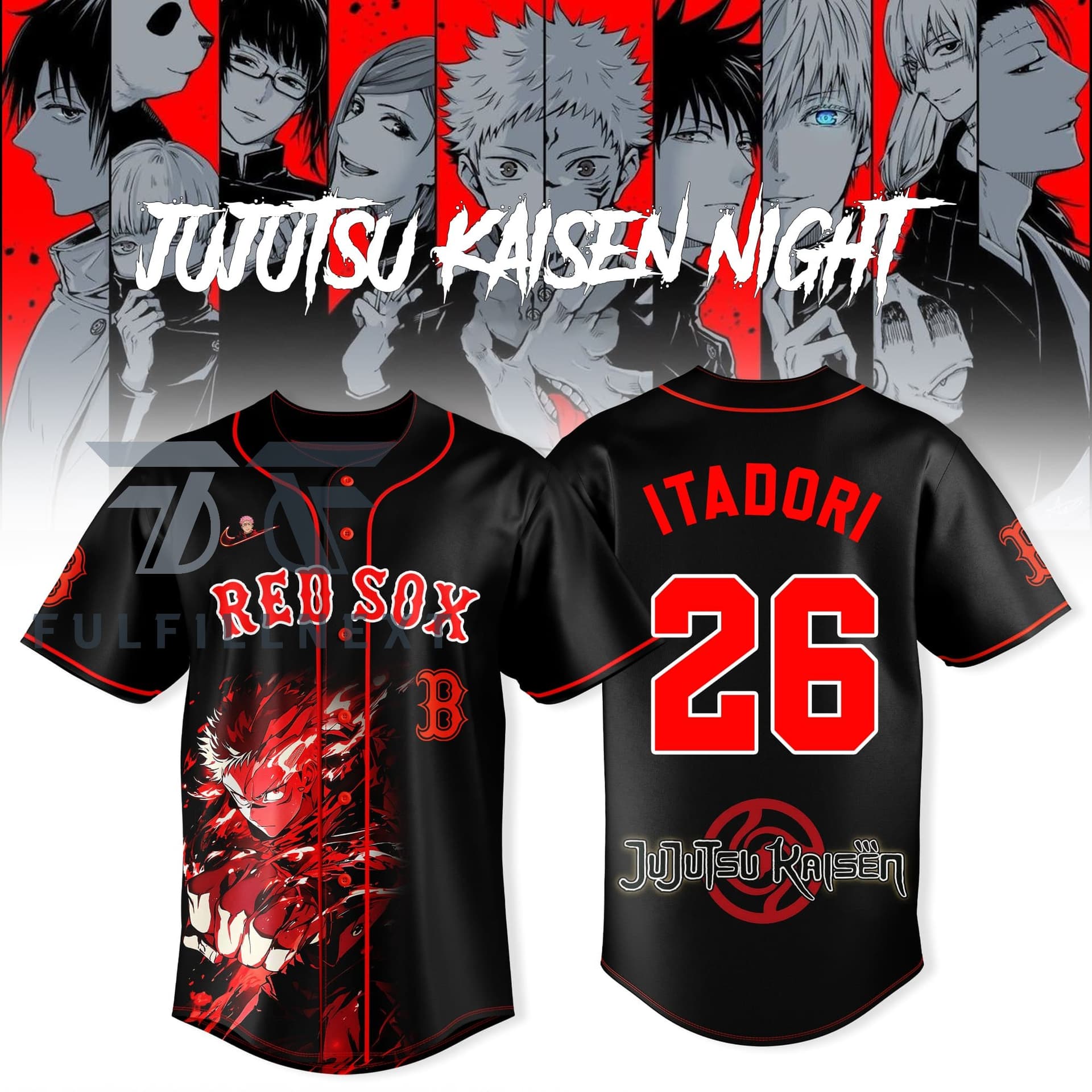 MLB All Team x Jujutsu Kaisen Night Itadori 26 Baseball Jersey - Image 1