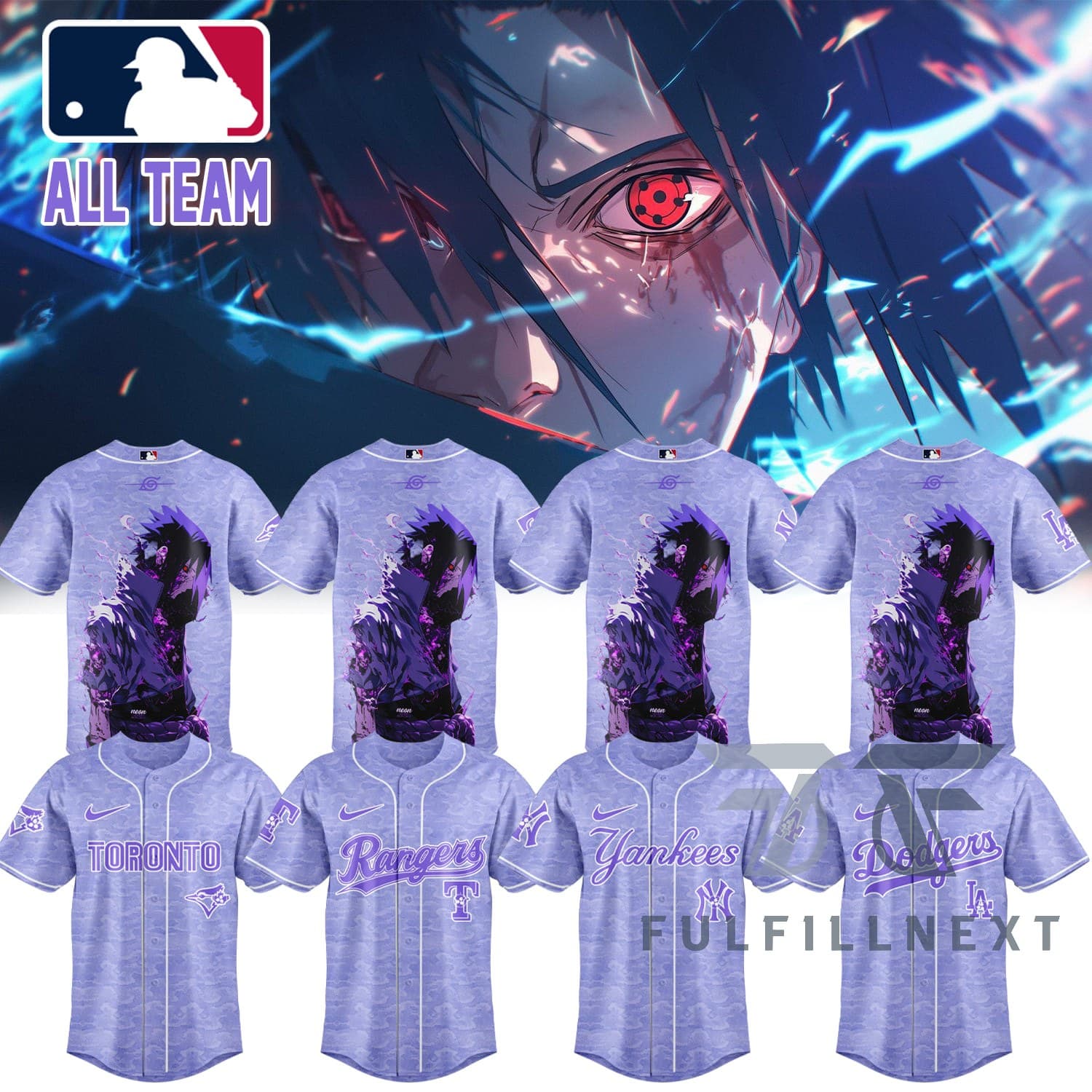 MLB All Team X Naruto Sasuke Baseball Jersey - Image 1