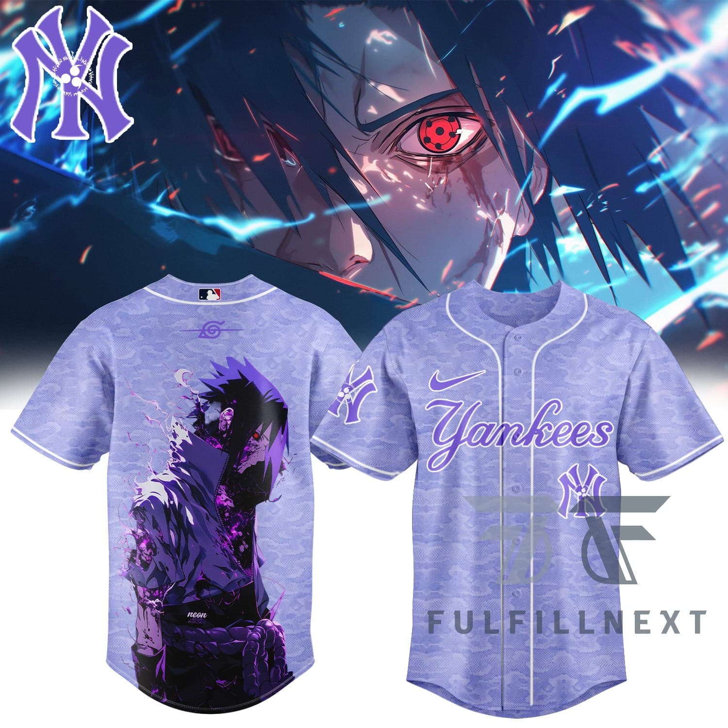 MLB All Team X Naruto Sasuke Baseball Jersey - Image 4