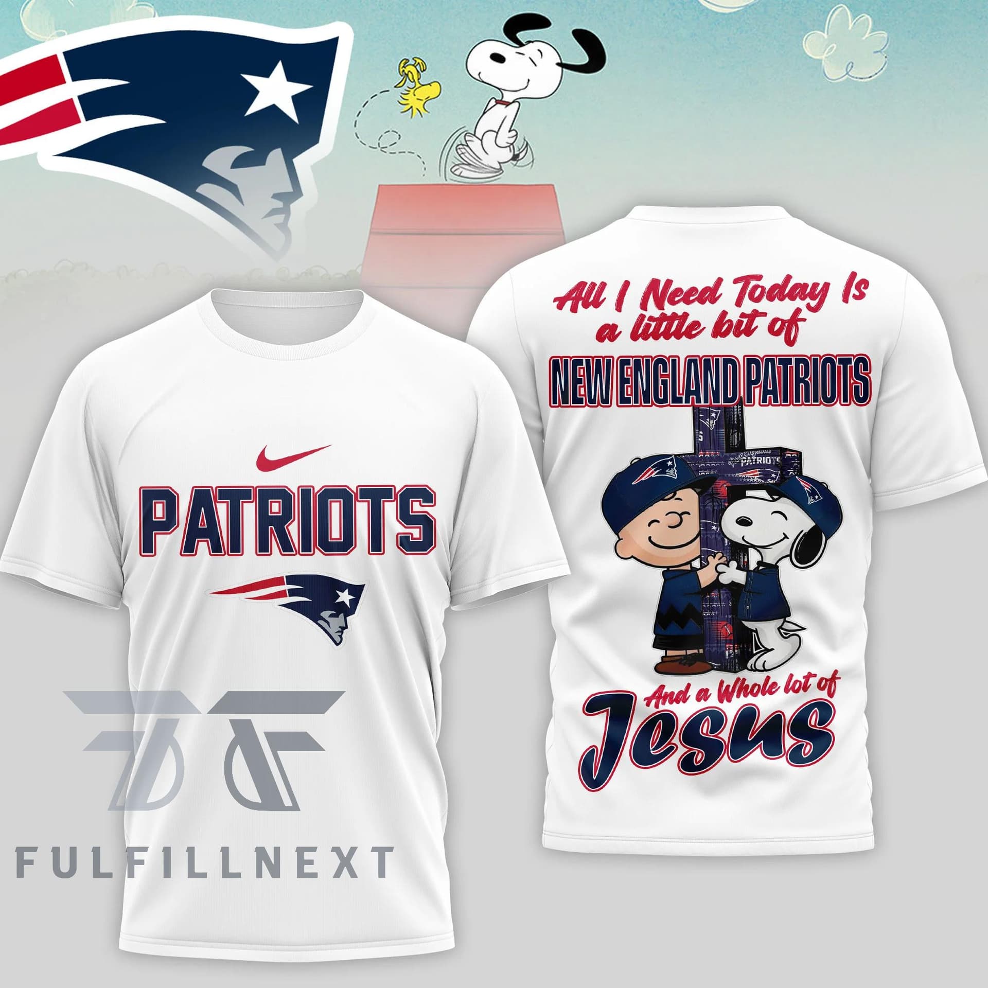 New England Patriots Peanuts Charlie Brown Snoopy T-Shirt - Image 1