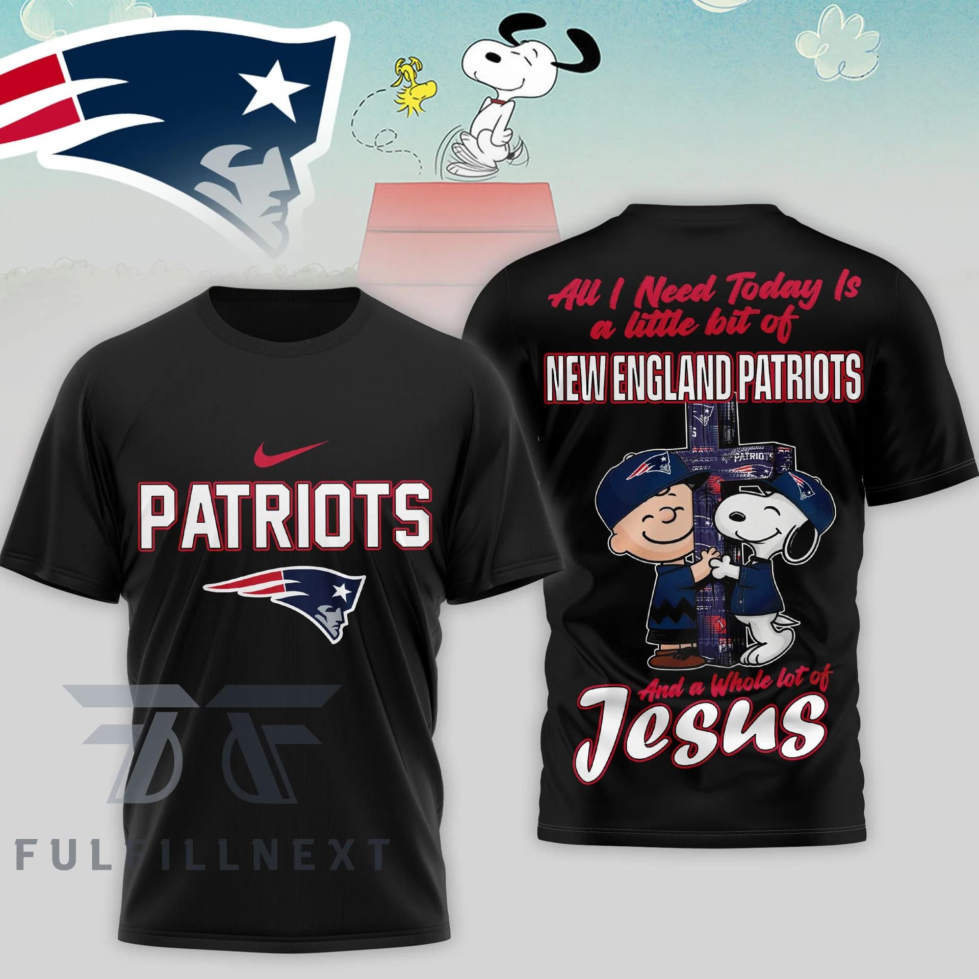 New England Patriots Peanuts Charlie Brown Snoopy T-Shirt - Image 2