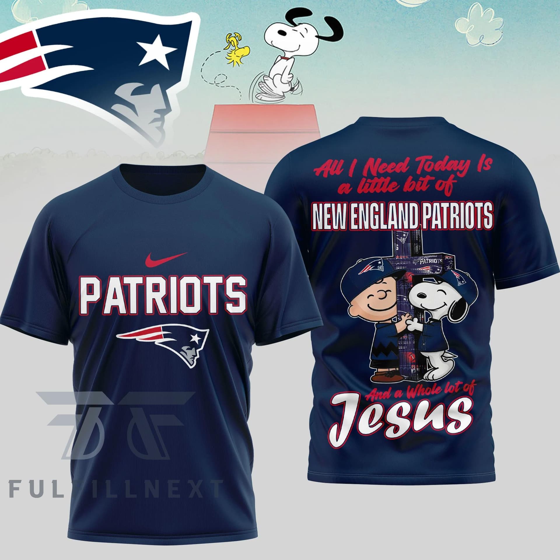 New England Patriots Peanuts Charlie Brown Snoopy T-Shirt - Image 3