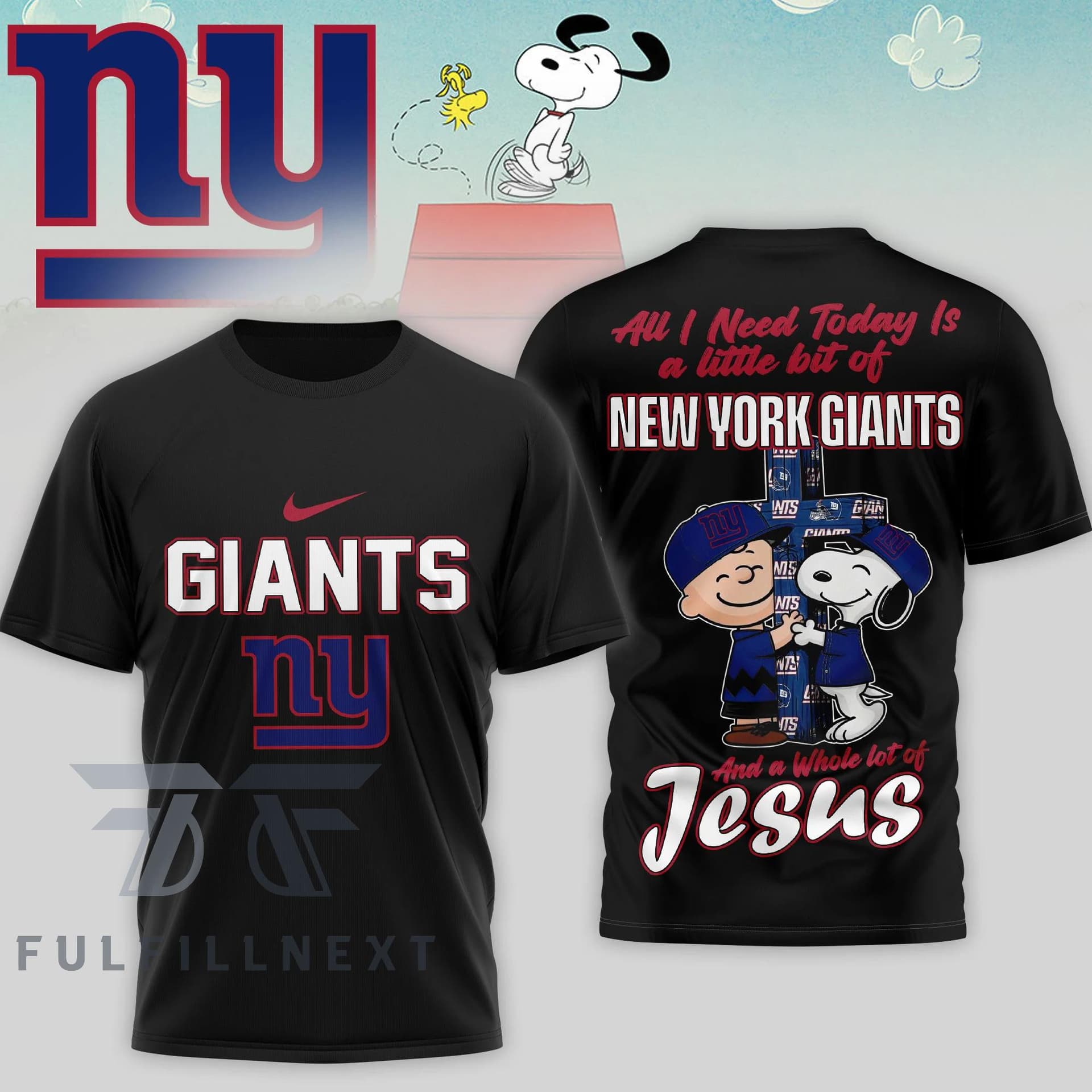 New York Giants Peanuts Charlie Brown Snoopy T-Shirt - Image 2