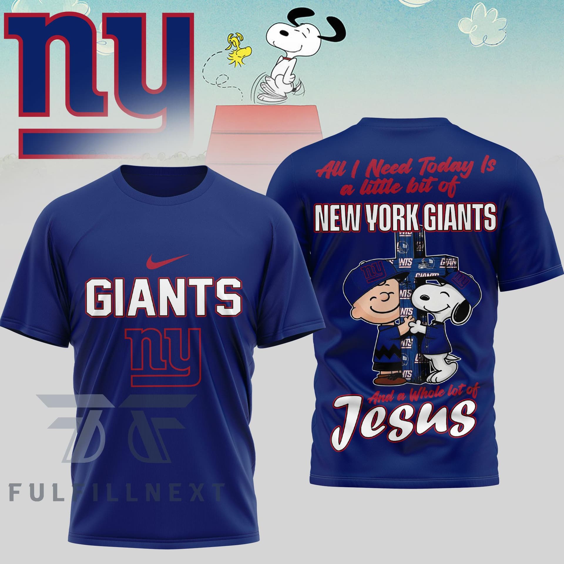 New York Giants Peanuts Charlie Brown Snoopy T-Shirt - Image 3