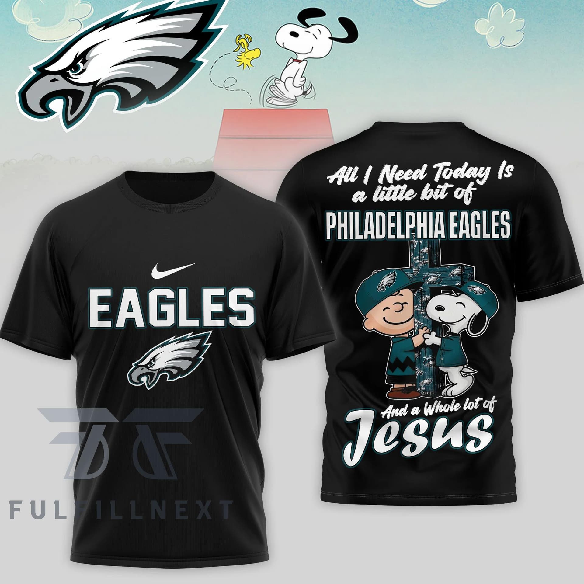 Philadelphia Eagles Peanuts Charlie Brown Snoopy T-Shirt - Image 2