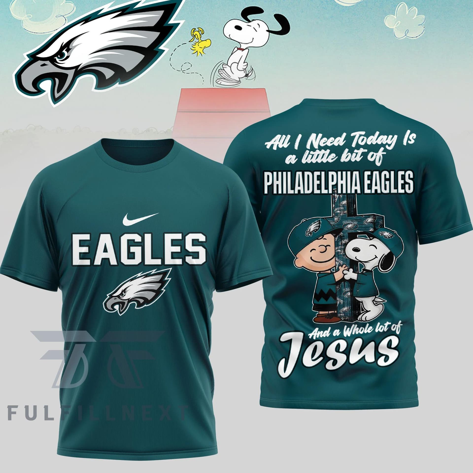 Philadelphia Eagles Peanuts Charlie Brown Snoopy T-Shirt - Image 3