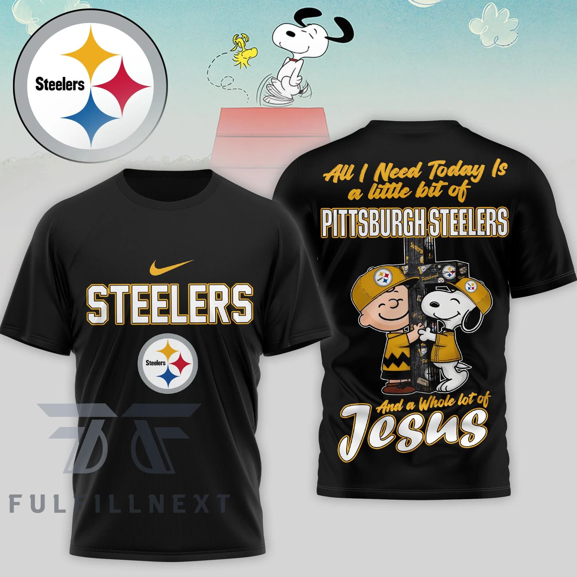 Pittsburgh Steelers Peanuts Charlie Brown Snoopy T-Shirt - Image 2