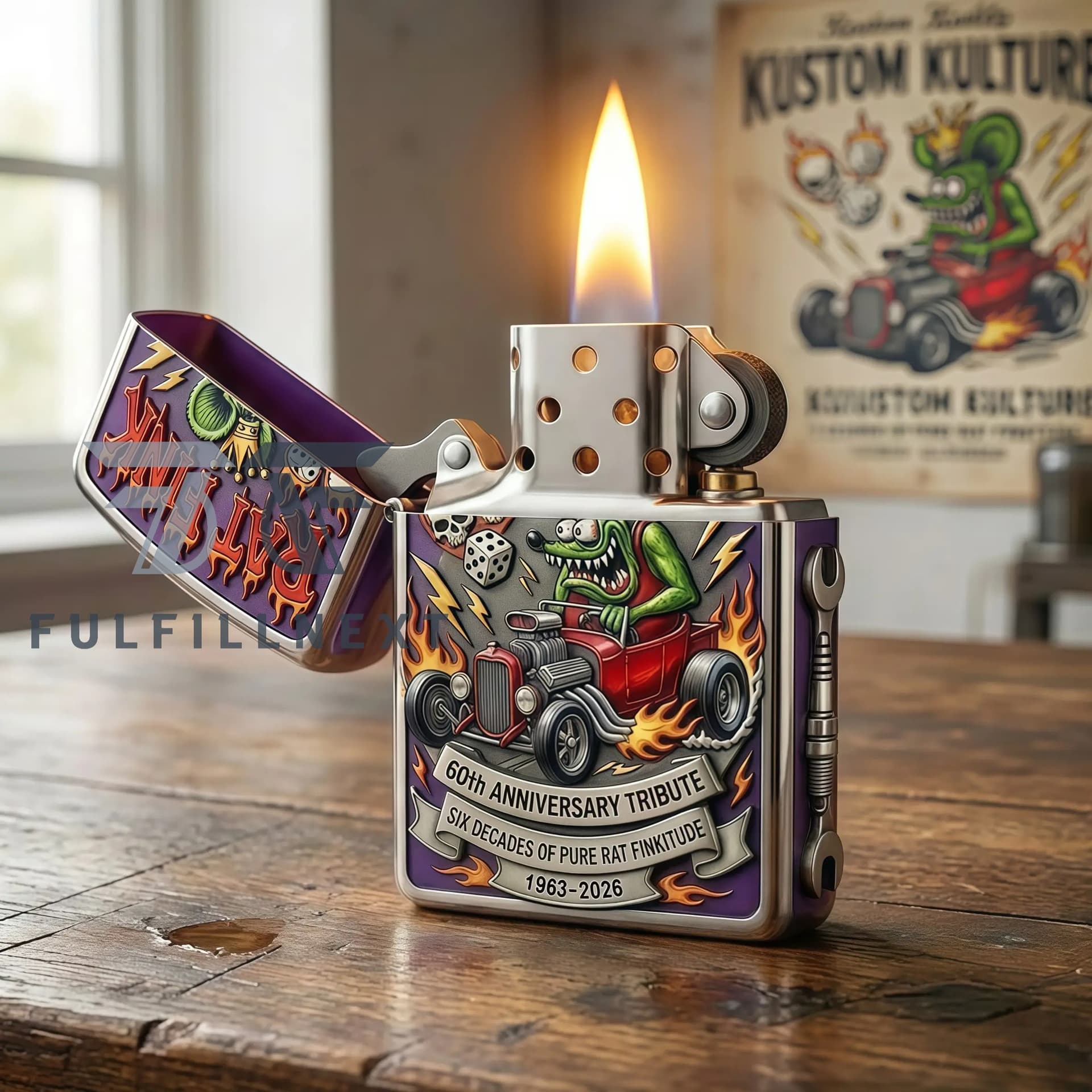 Rat Fink 60th Anniversary Kustom Kulture Zippo Lighter - Image 3