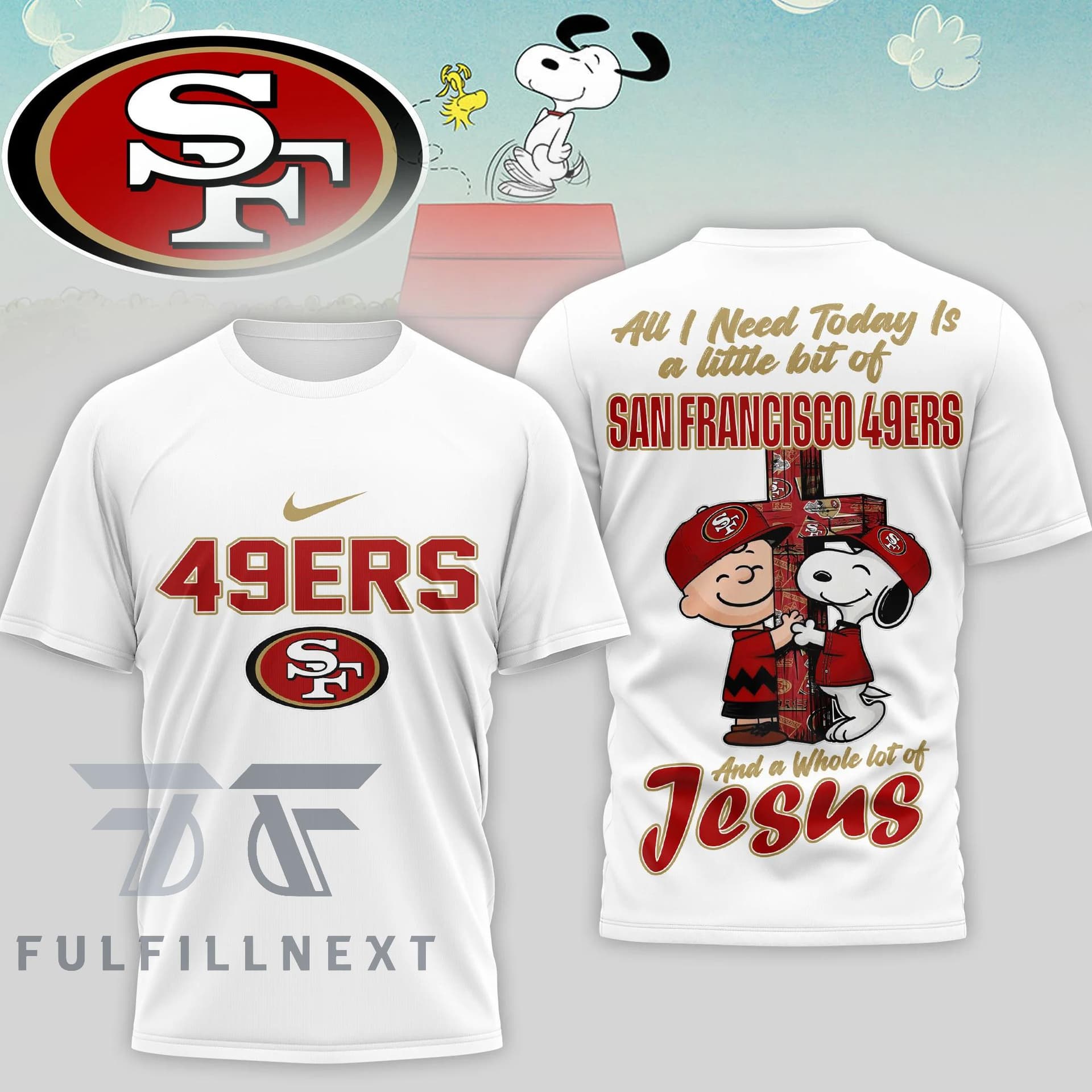 San Francisco 49ers Peanuts Charlie Brown Snoopy T-Shirt - Image 1