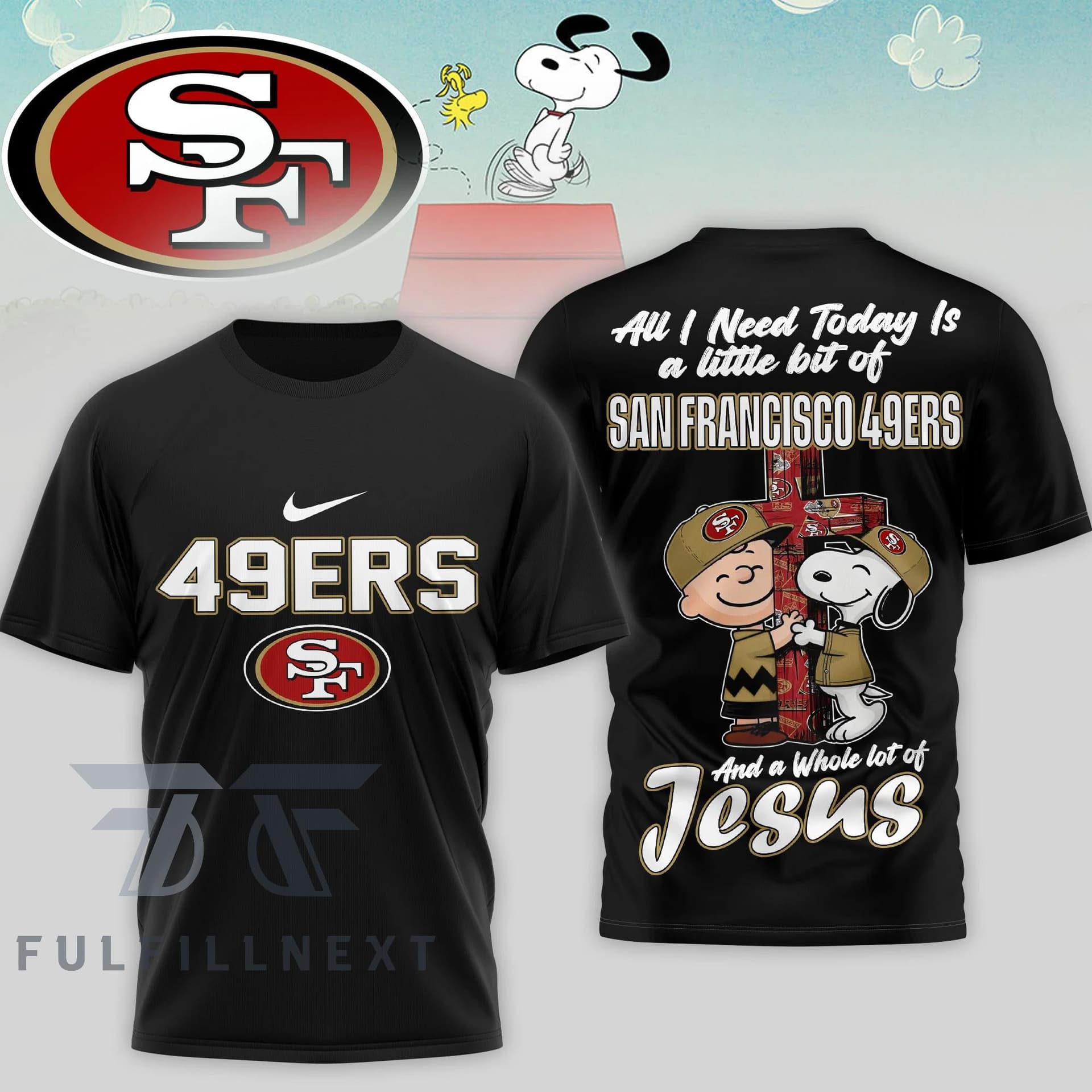 San Francisco 49ers Peanuts Charlie Brown Snoopy T-Shirt - Image 2