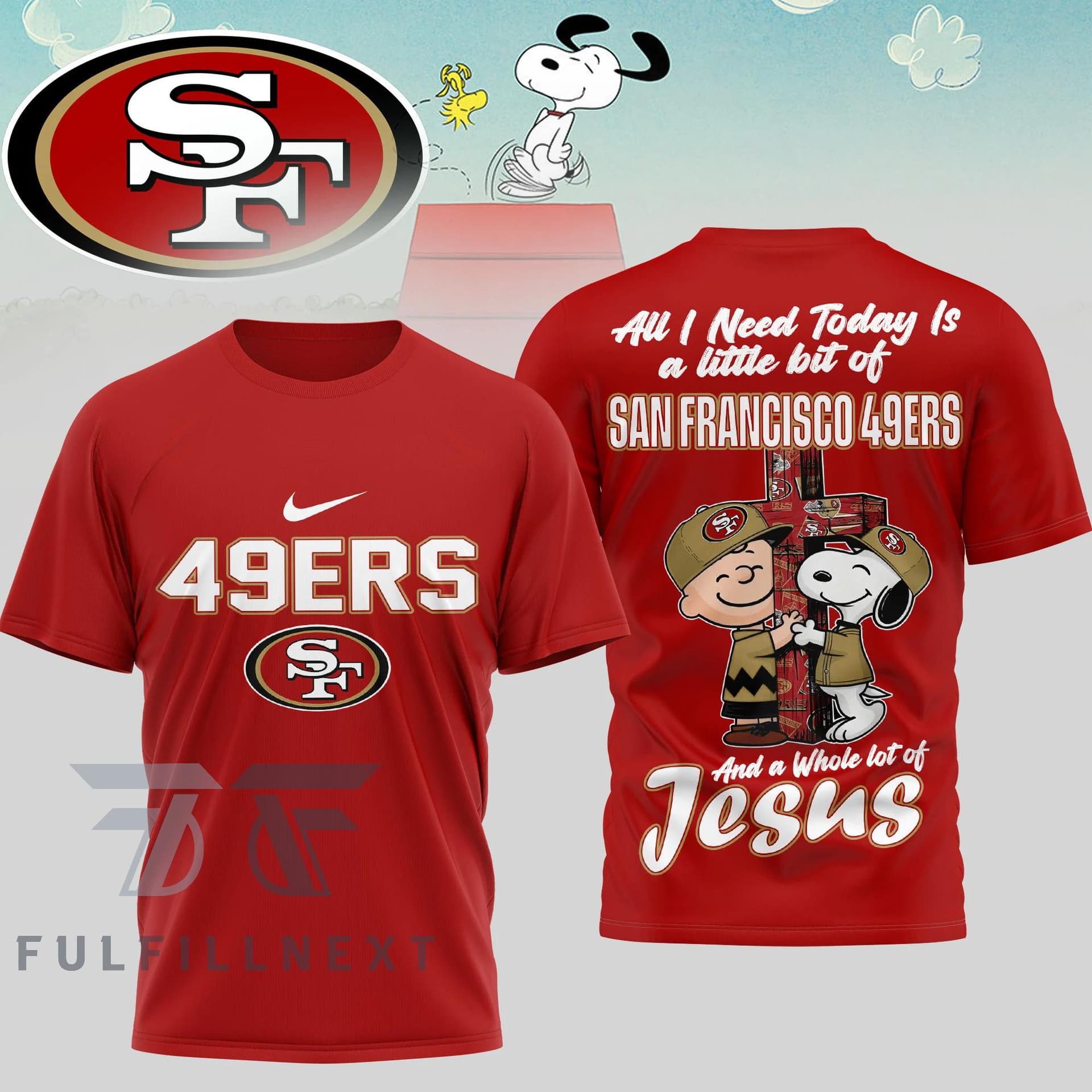San Francisco 49ers Peanuts Charlie Brown Snoopy T-Shirt - Image 3