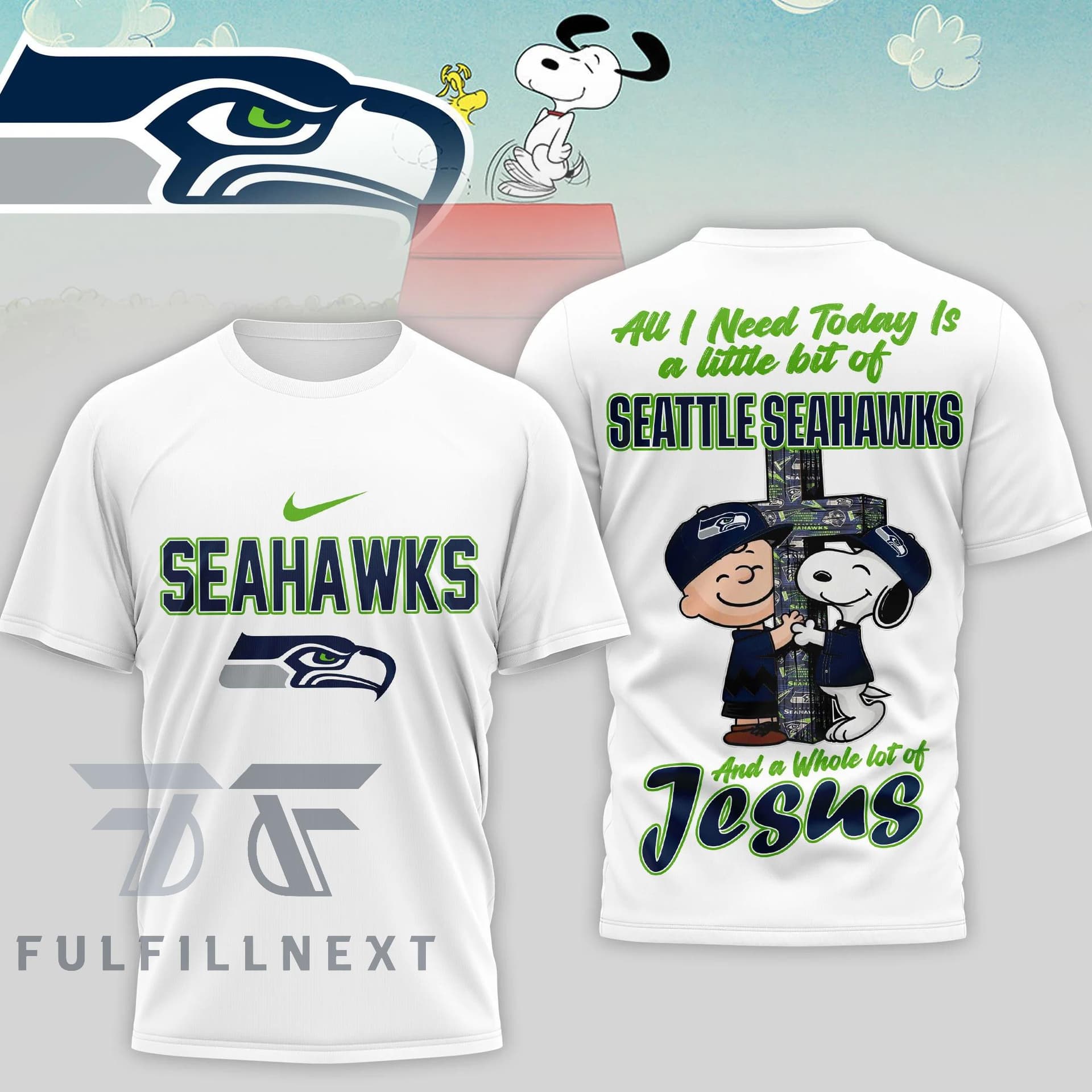 Seattle Seahawks Peanuts Charlie Brown Snoopy T-Shirt - Image 1