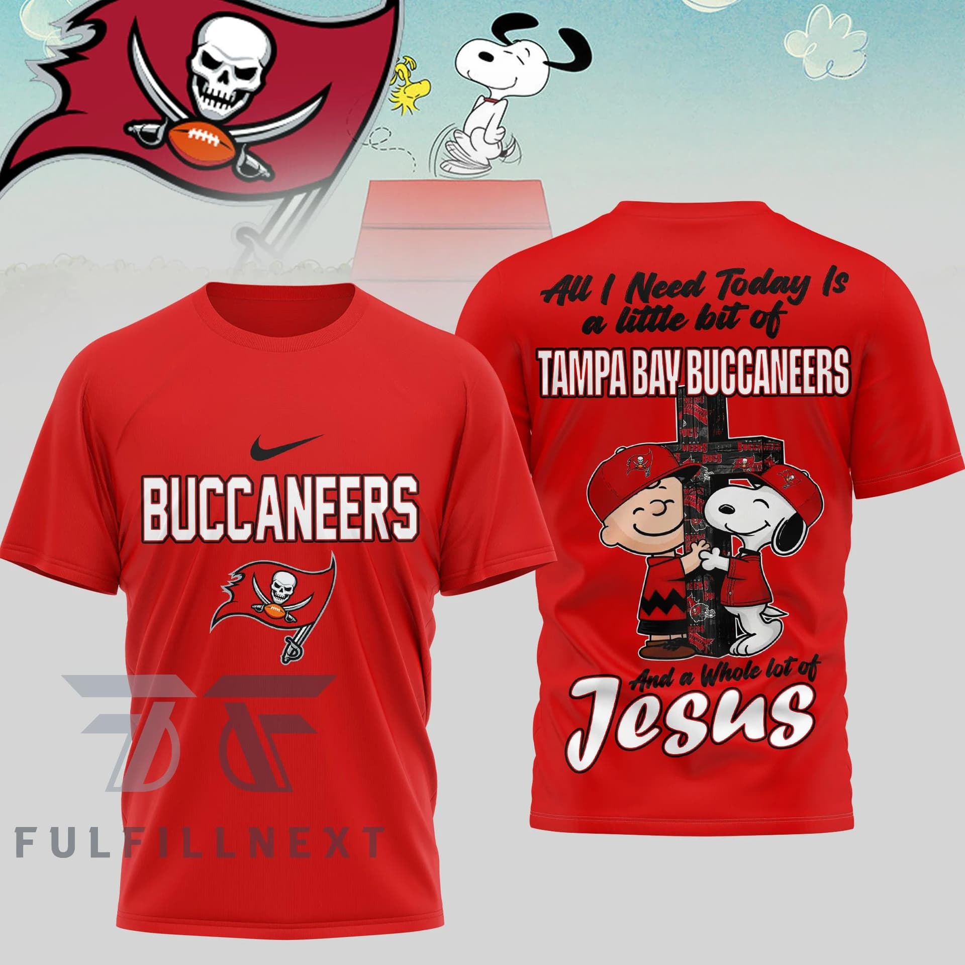 Tampa Bay Buccaneers Peanuts Charlie Brown Snoopy T-Shirt - Image 3