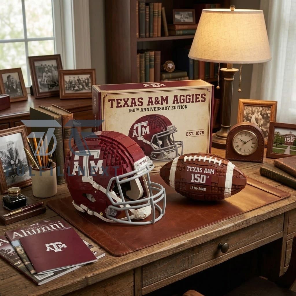 Texas A&M Aggies 150th Anniversary Football Helmet and Football Building Bricks Set - Image 3
