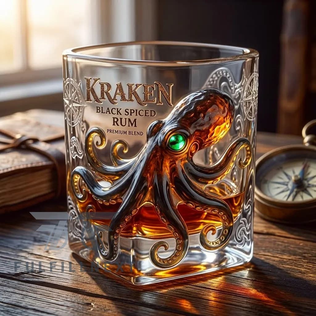 The Kraken Black Spiced Rum Octopus Whiskey Glass - Image 1