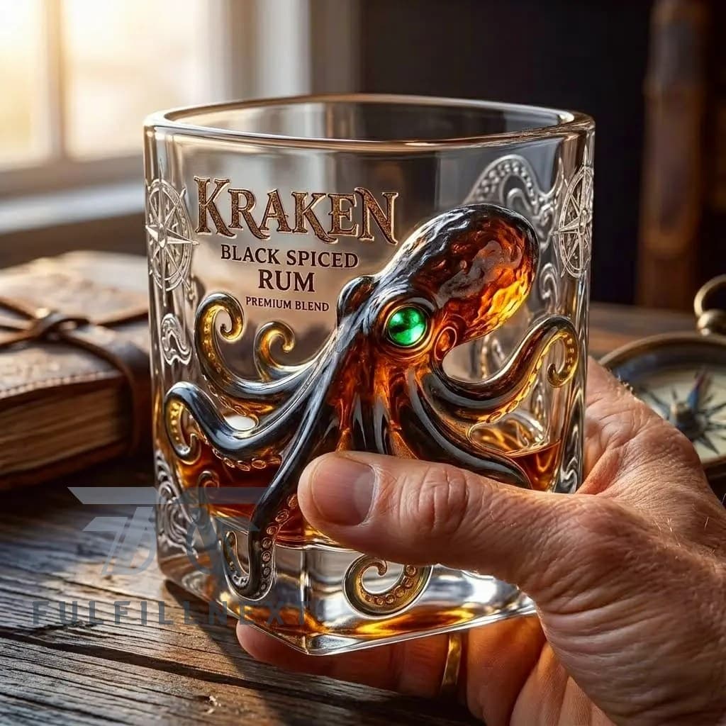 The Kraken Black Spiced Rum Octopus Whiskey Glass - Image 2