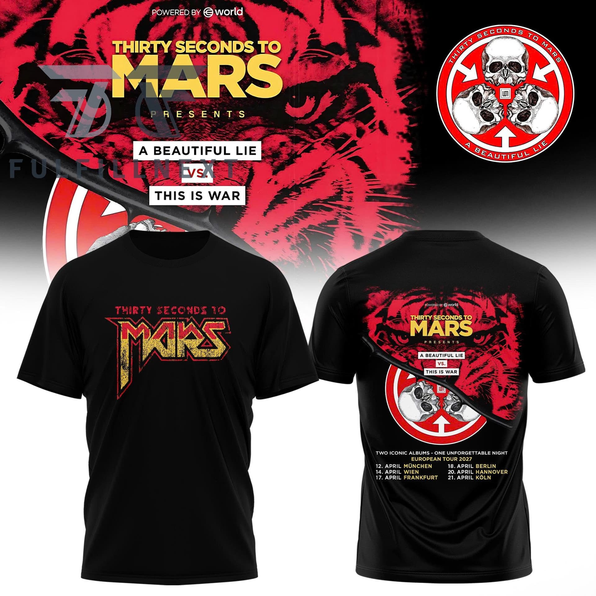 Thirty Seconds to Mars A Beautiful Lie vs This Is War European Tour 2027 T-Shirt - Image 1