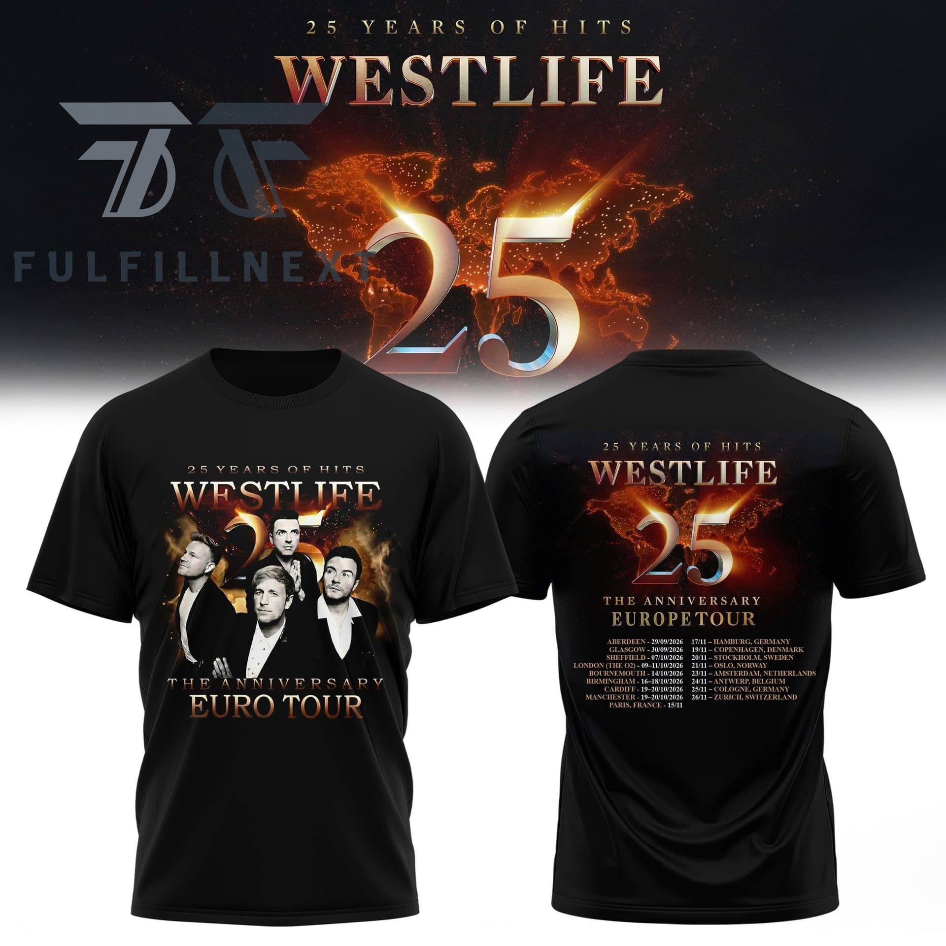Westlife 25th Anniversary Euro Tour T-Shirt - Image 1